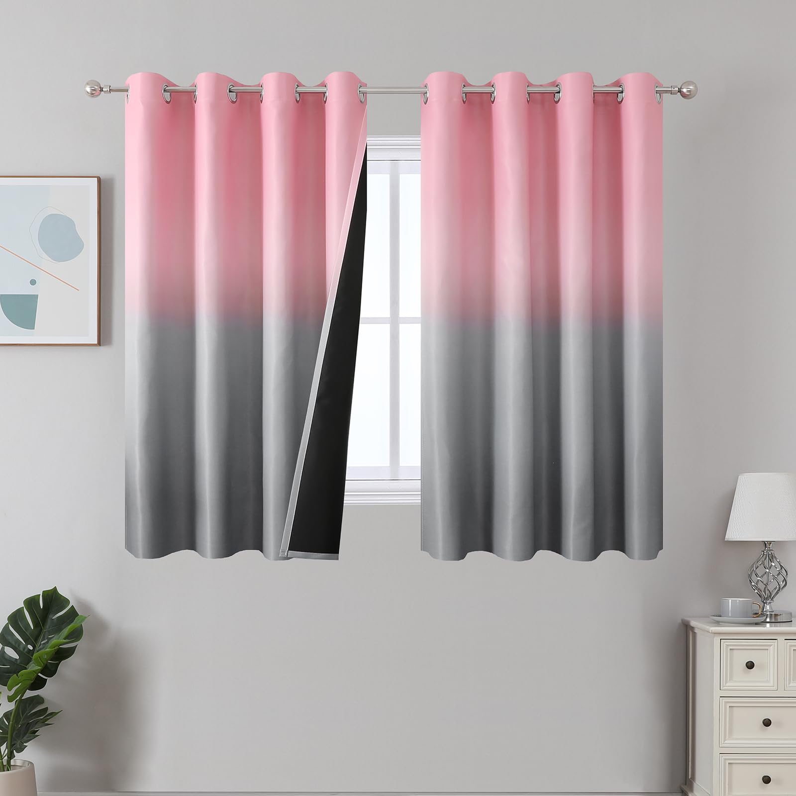 Estelar Textiler Black and Greyish White Blackout Curtains for Bedroom, Ombre Black out Curtains 84 Inch long for Living Room,Room Darkening Thermal Insulated Grommet Window Drapes,52x84 Inch,2 Panels