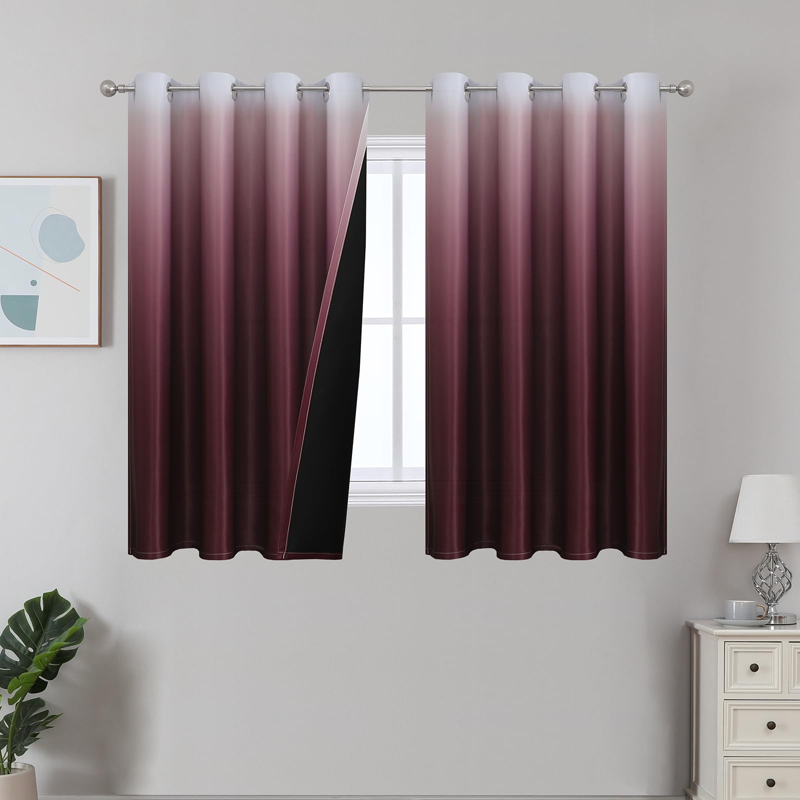 Estelar Textiler Black and Greyish White Blackout Curtains for Bedroom, Ombre Black out Curtains 84 Inch long for Living Room,Room Darkening Thermal Insulated Grommet Window Drapes,52x84 Inch,2 Panels