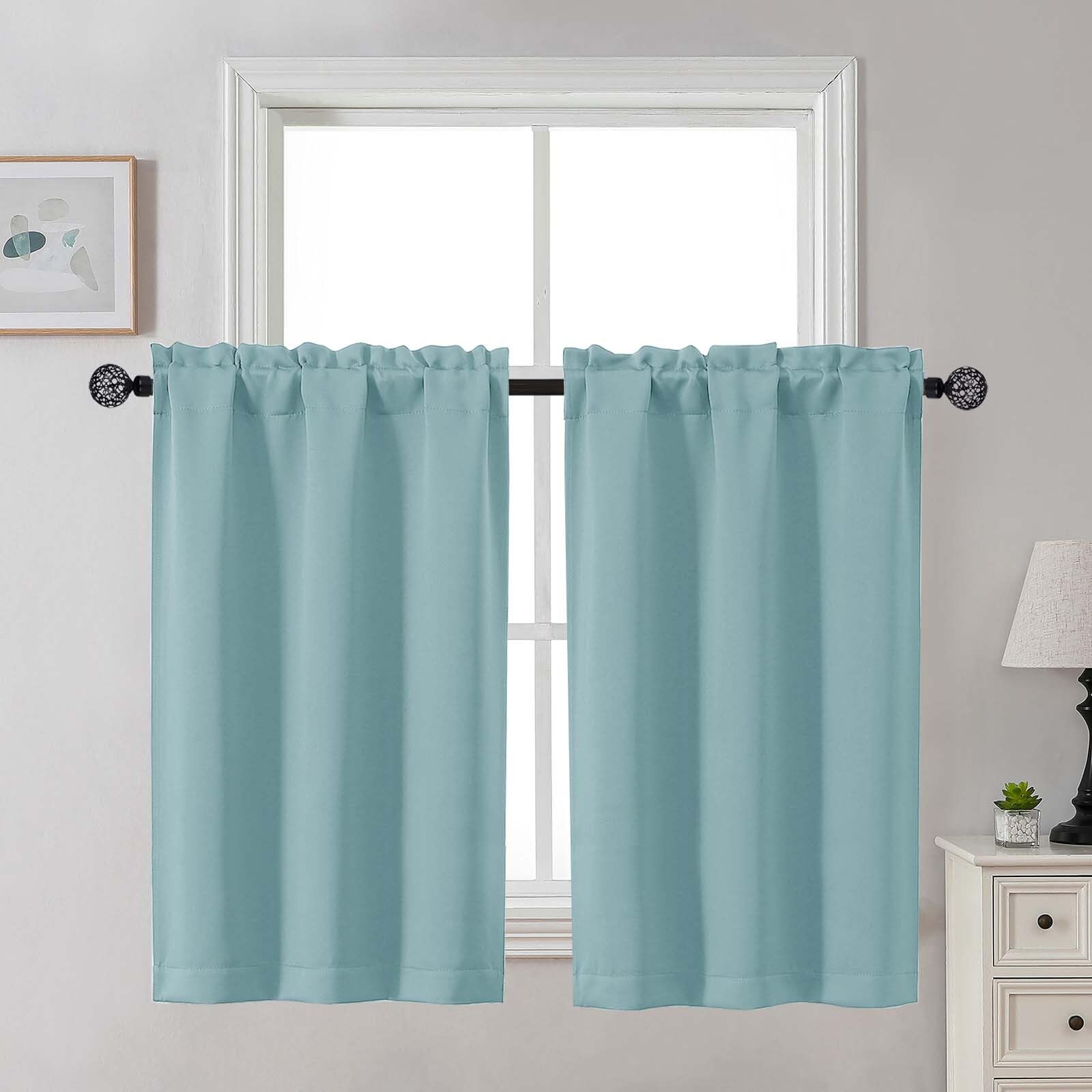 Gwine 24 Inch Length Kitchen Curtains Sets, Light Filtering Half Window Short Curtain Tiers for Bathroom Basement Cabinet Camper Small Windows, 2 PCS, Each 30" Wx24 L, Natural