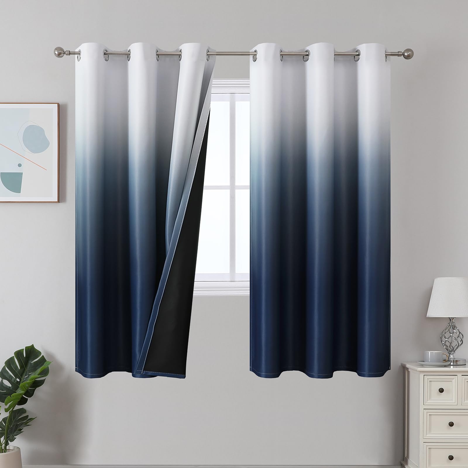 Estelar Textiler Black and Greyish White Blackout Curtains for Bedroom, Ombre Black out Curtains 84 Inch long for Living Room,Room Darkening Thermal Insulated Grommet Window Drapes,52x84 Inch,2 Panels