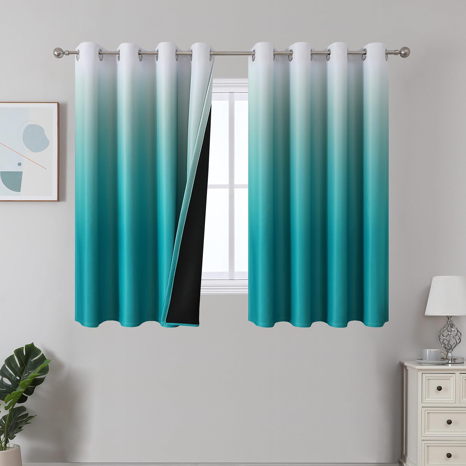 Estelar Textiler Black and Greyish White Blackout Curtains for Bedroom, Ombre Black out Curtains 84 Inch long for Living Room,Room Darkening Thermal Insulated Grommet Window Drapes,52x84 Inch,2 Panels