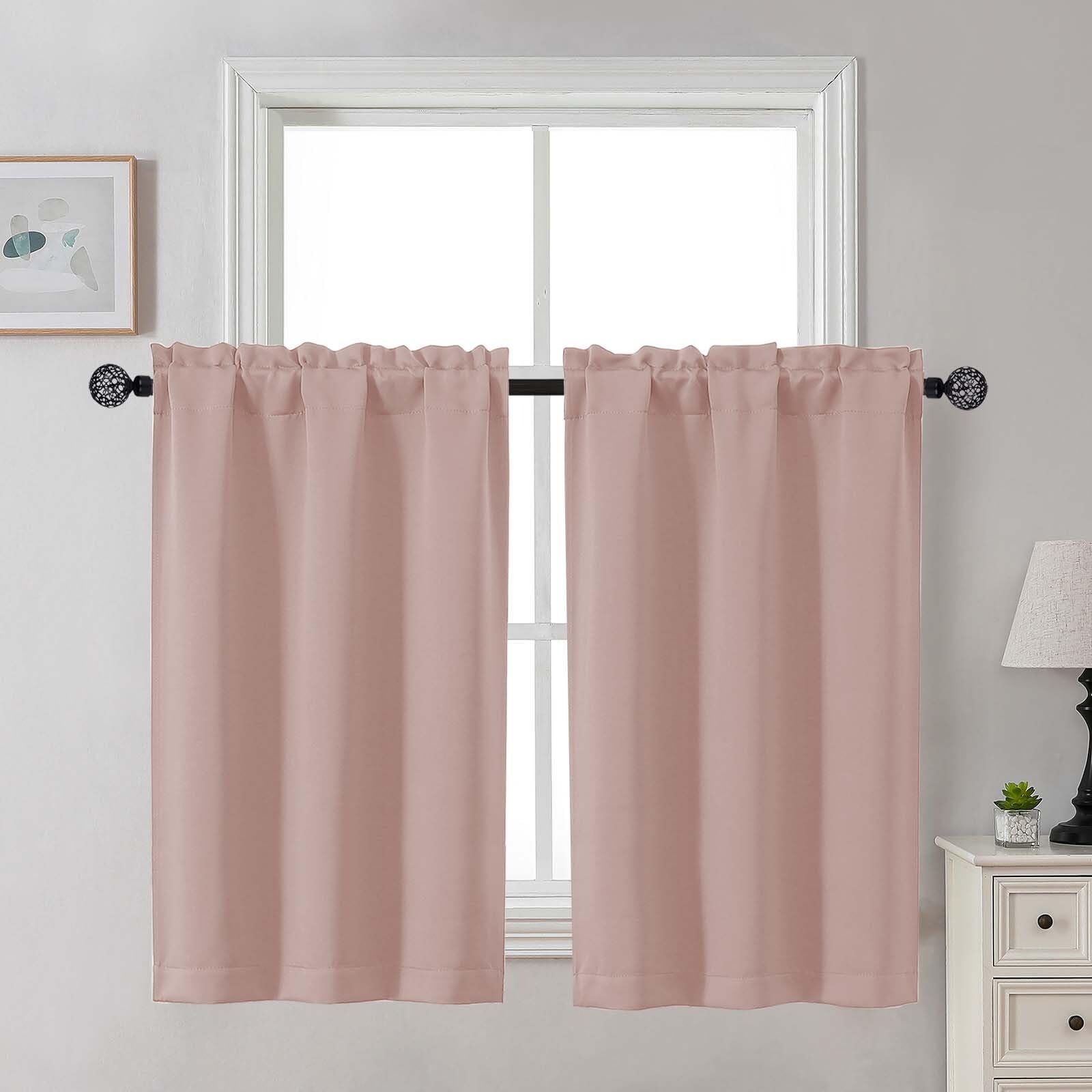 Gwine 24 Inch Length Kitchen Curtains Sets, Light Filtering Half Window Short Curtain Tiers for Bathroom Basement Cabinet Camper Small Windows, 2 PCS, Each 30" Wx24 L, Natural