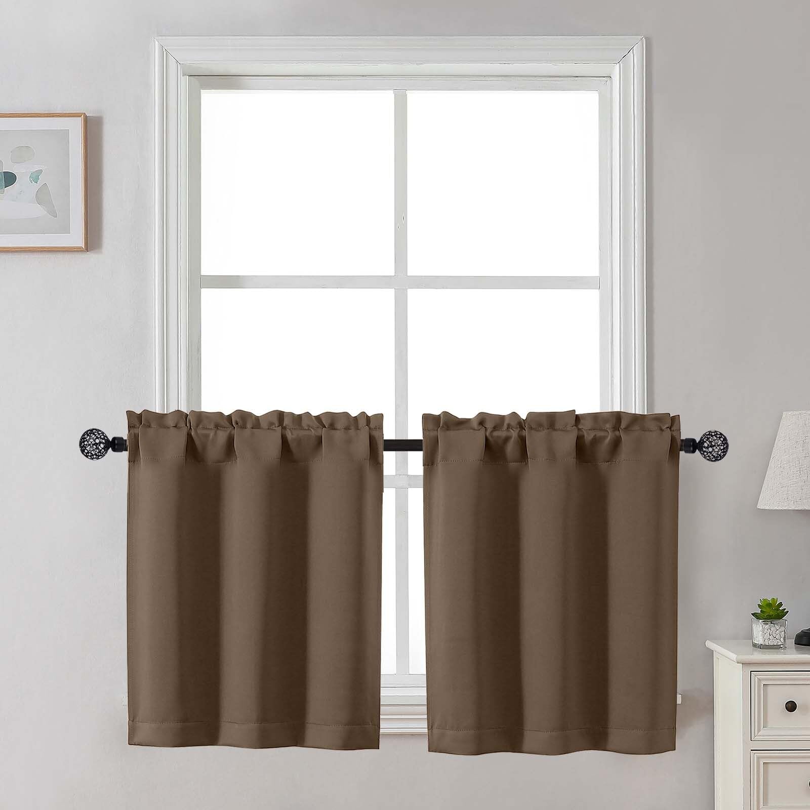 Gwine 24 Inch Length Kitchen Curtains Sets, Light Filtering Half Window Short Curtain Tiers for Bathroom Basement Cabinet Camper Small Windows, 2 PCS, Each 30" Wx24 L, Natural