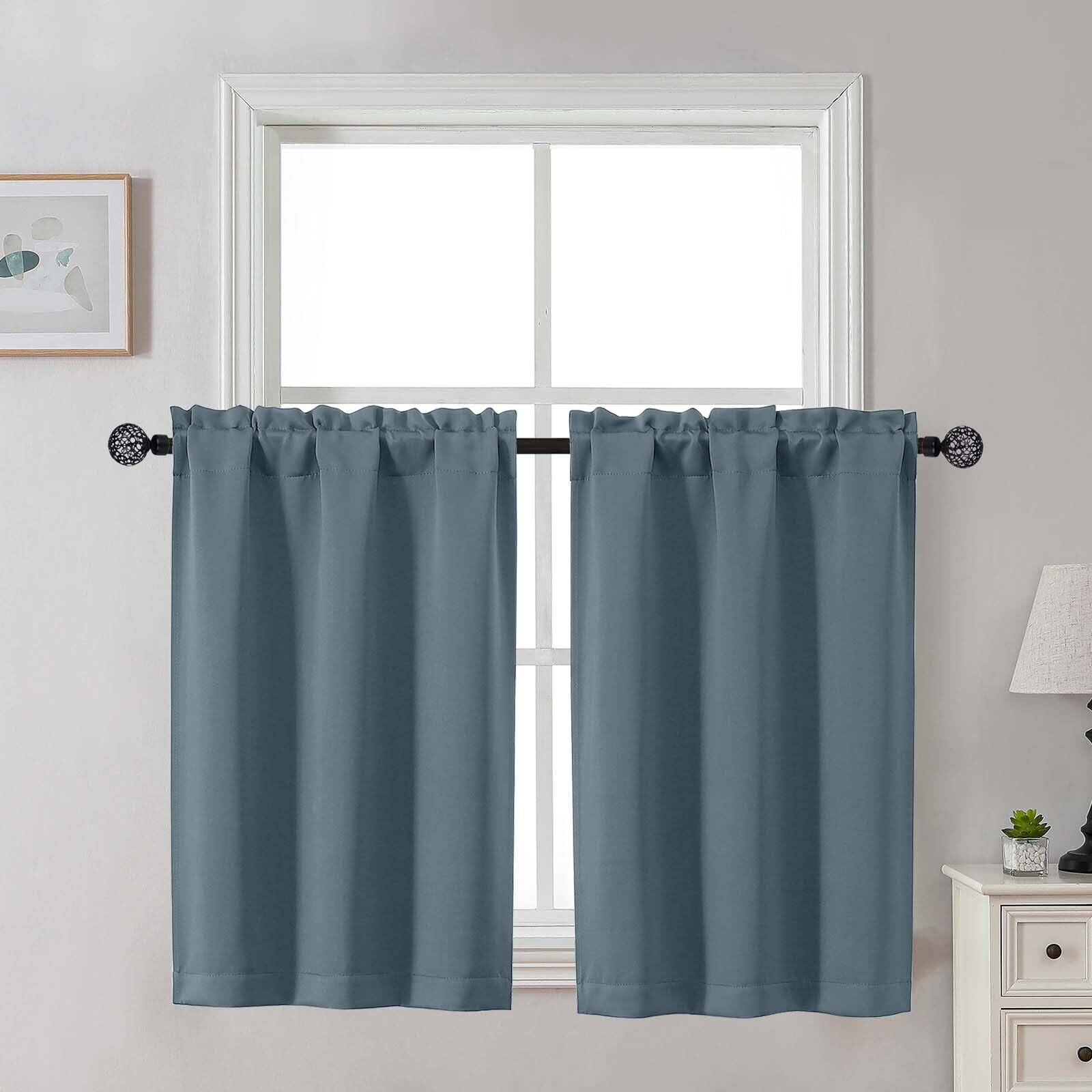 Gwine 24 Inch Length Kitchen Curtains Sets, Light Filtering Half Window Short Curtain Tiers for Bathroom Basement Cabinet Camper Small Windows, 2 PCS, Each 30" Wx24 L, Natural