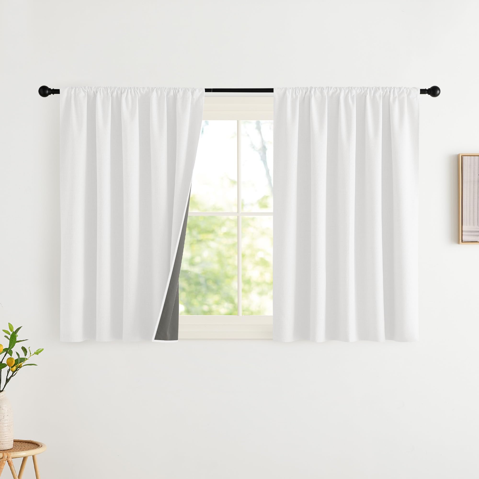 NICETOWN 100% Blackout Curtains for Bedroom, Living Room - Linen Textured Thermal Insulated Drapes Rod Pocket Top, Black Out Curtains with Grey Liner for Privacy, Natural, W52 x L80 in, 2 Panels