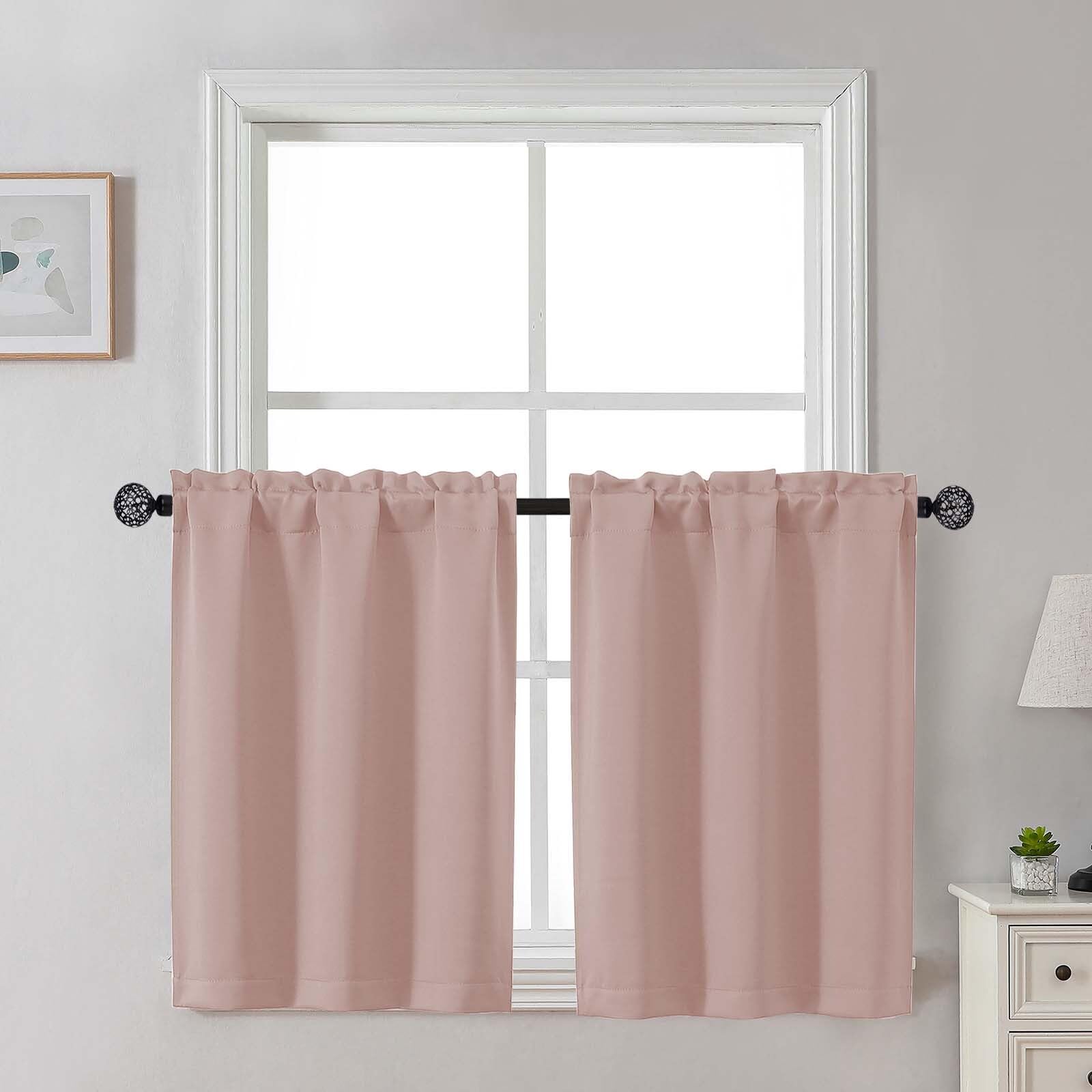 Gwine 24 Inch Length Kitchen Curtains Sets, Light Filtering Half Window Short Curtain Tiers for Bathroom Basement Cabinet Camper Small Windows, 2 PCS, Each 30" Wx24 L, Natural