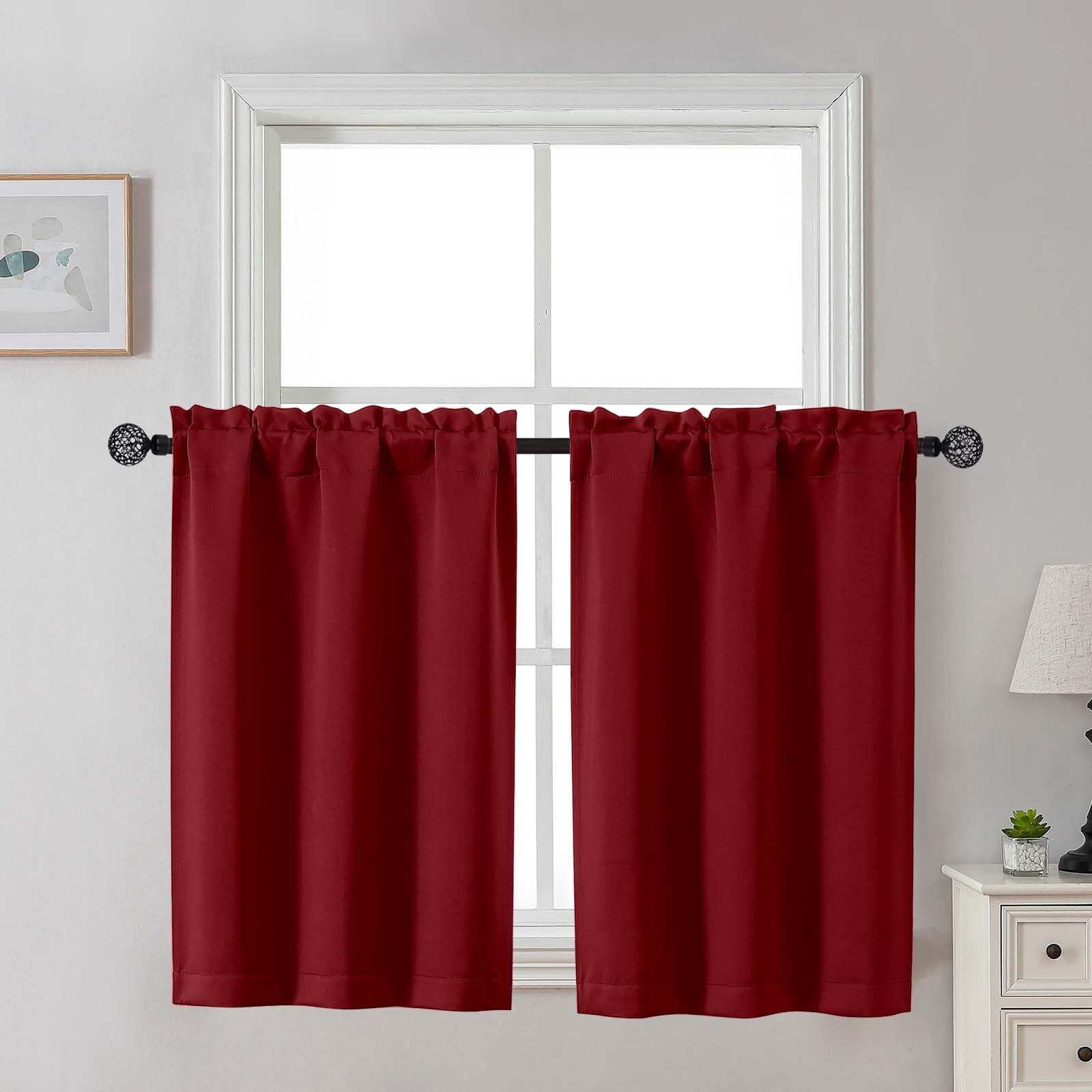 Gwine 24 Inch Length Kitchen Curtains Sets, Light Filtering Half Window Short Curtain Tiers for Bathroom Basement Cabinet Camper Small Windows, 2 PCS, Each 30" Wx24 L, Natural