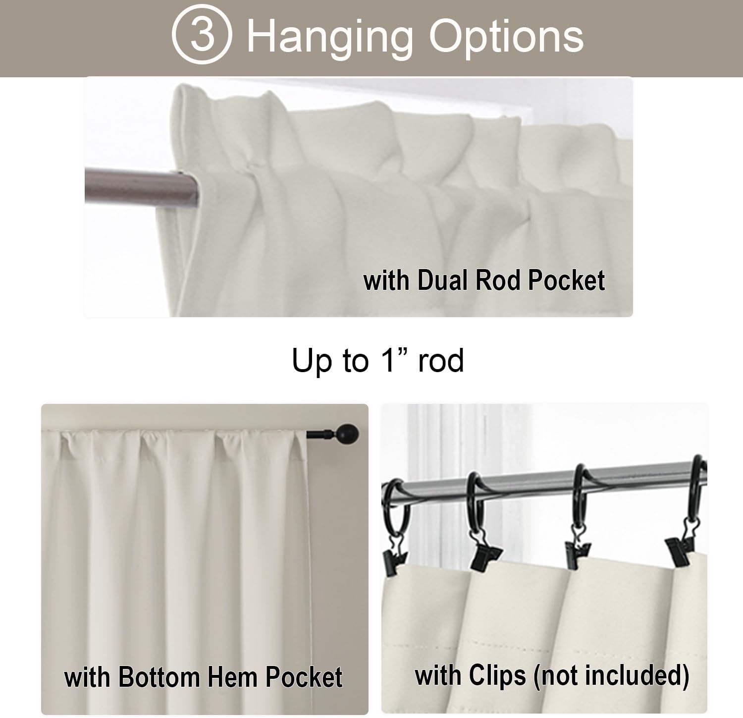 Gwine 24 Inch Length Kitchen Curtains Sets, Light Filtering Half Window Short Curtain Tiers for Bathroom Basement Cabinet Camper Small Windows, 2 PCS, Each 30" Wx24 L, Natural