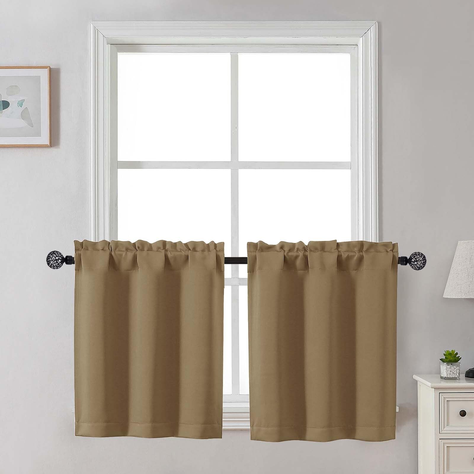 Gwine 24 Inch Length Kitchen Curtains Sets, Light Filtering Half Window Short Curtain Tiers for Bathroom Basement Cabinet Camper Small Windows, 2 PCS, Each 30" Wx24 L, Natural