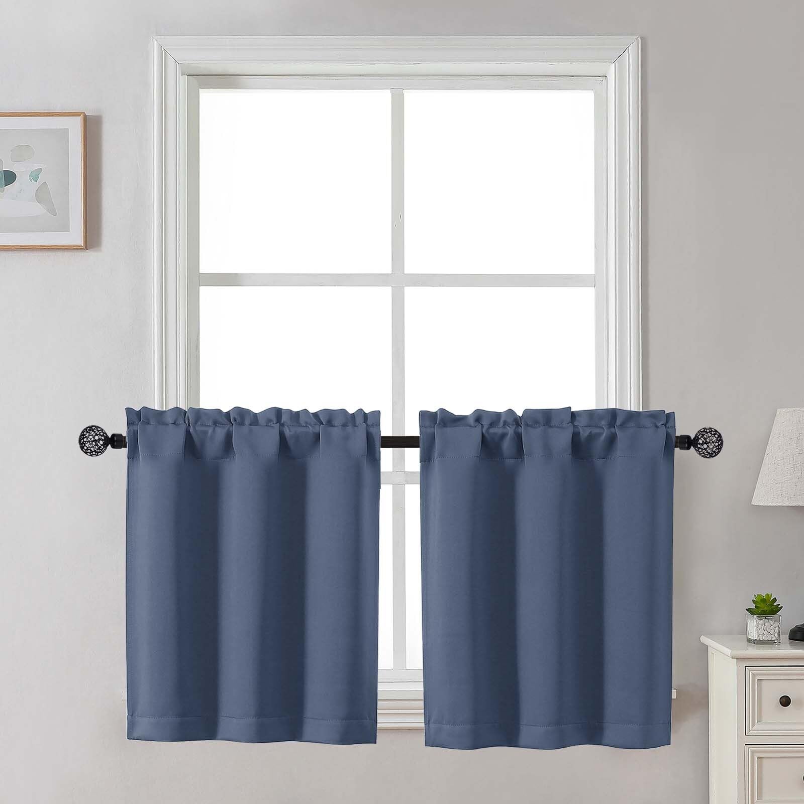 Gwine 24 Inch Length Kitchen Curtains Sets, Light Filtering Half Window Short Curtain Tiers for Bathroom Basement Cabinet Camper Small Windows, 2 PCS, Each 30" Wx24 L, Natural