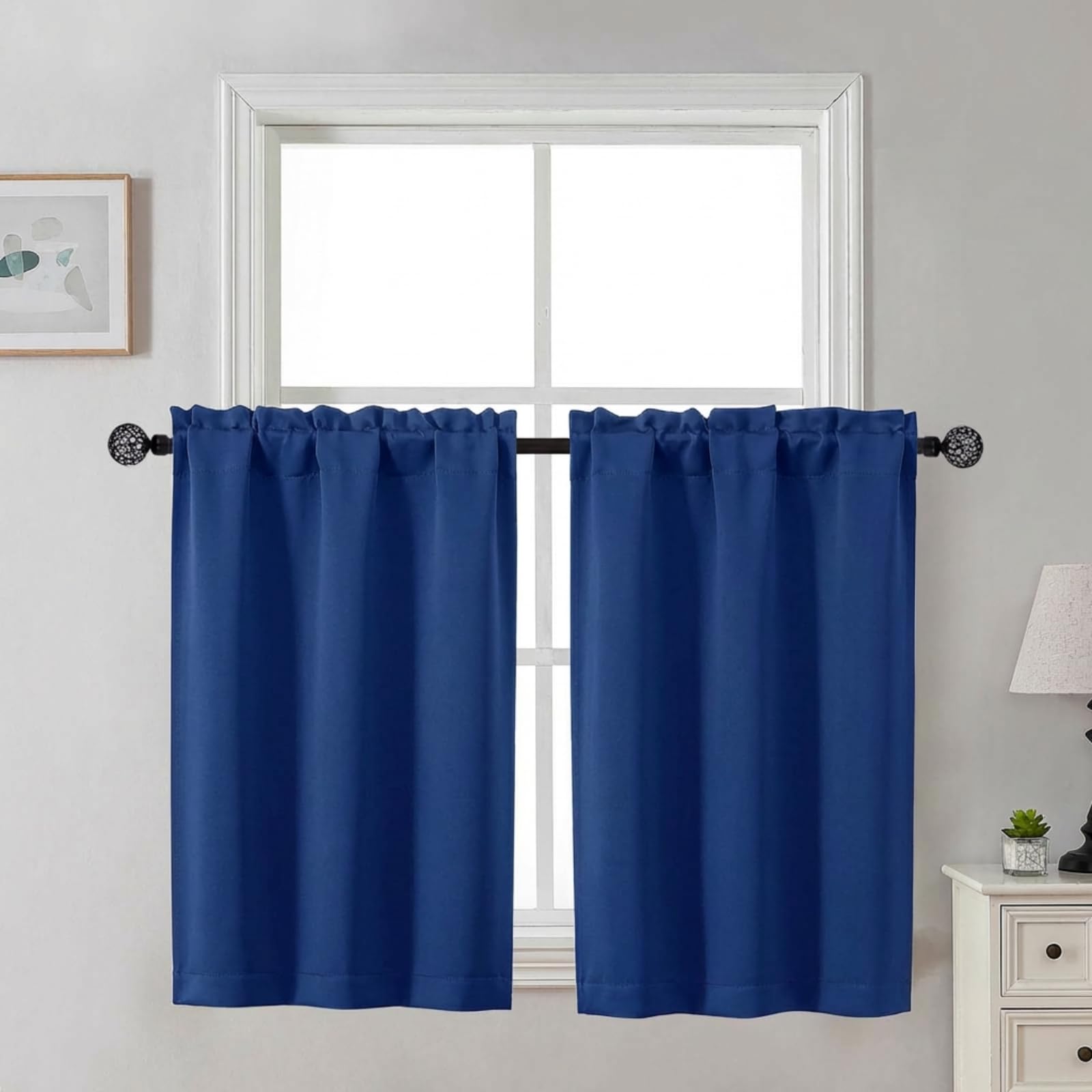 Gwine 24 Inch Length Kitchen Curtains Sets, Light Filtering Half Window Short Curtain Tiers for Bathroom Basement Cabinet Camper Small Windows, 2 PCS, Each 30" Wx24 L, Natural