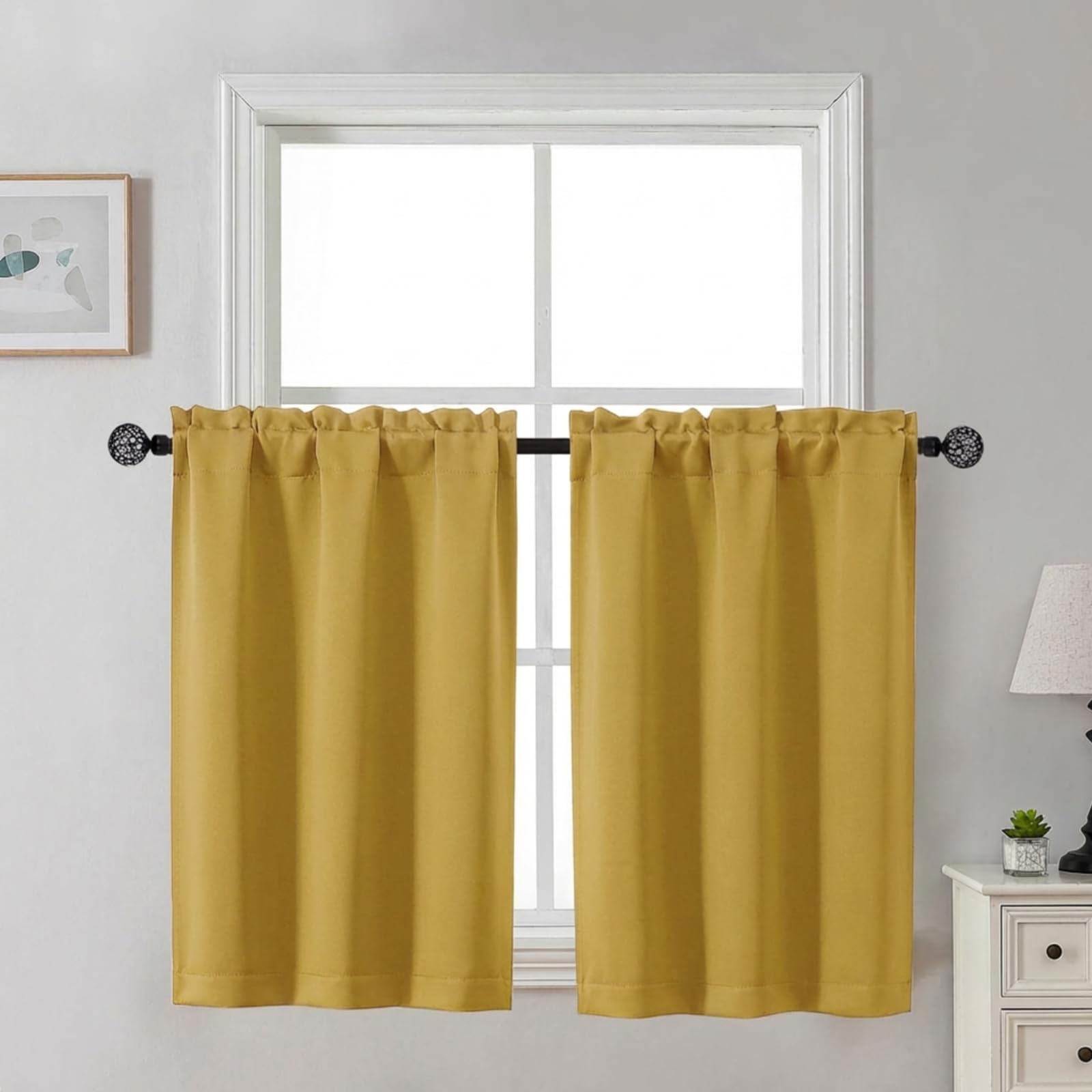 Gwine 24 Inch Length Kitchen Curtains Sets, Light Filtering Half Window Short Curtain Tiers for Bathroom Basement Cabinet Camper Small Windows, 2 PCS, Each 30" Wx24 L, Natural