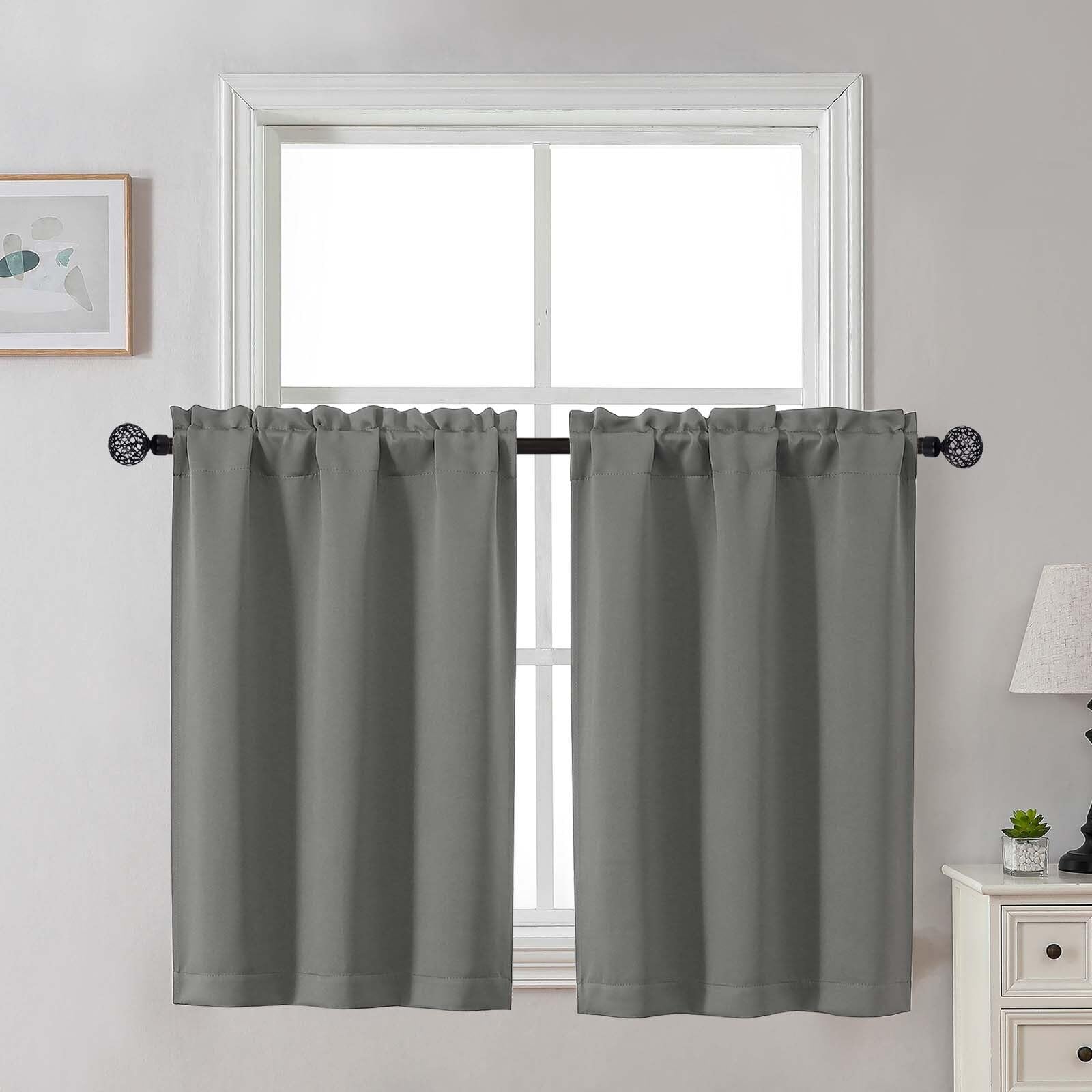 Gwine 24 Inch Length Kitchen Curtains Sets, Light Filtering Half Window Short Curtain Tiers for Bathroom Basement Cabinet Camper Small Windows, 2 PCS, Each 30" Wx24 L, Natural
