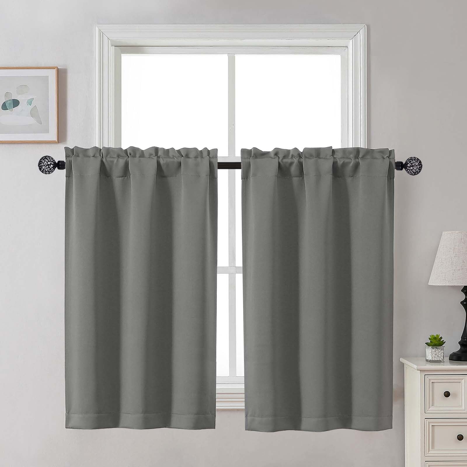 Gwine 24 Inch Length Kitchen Curtains Sets, Light Filtering Half Window Short Curtain Tiers for Bathroom Basement Cabinet Camper Small Windows, 2 PCS, Each 30" Wx24 L, Natural