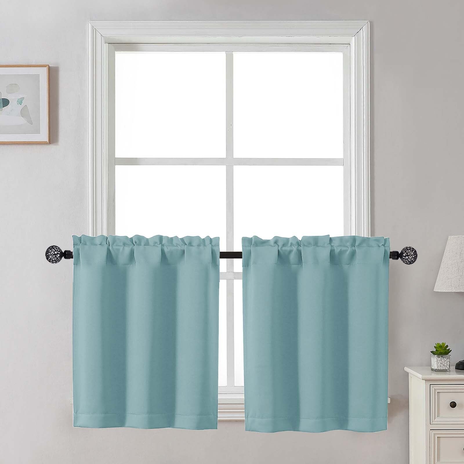 Gwine 24 Inch Length Kitchen Curtains Sets, Light Filtering Half Window Short Curtain Tiers for Bathroom Basement Cabinet Camper Small Windows, 2 PCS, Each 30" Wx24 L, Natural