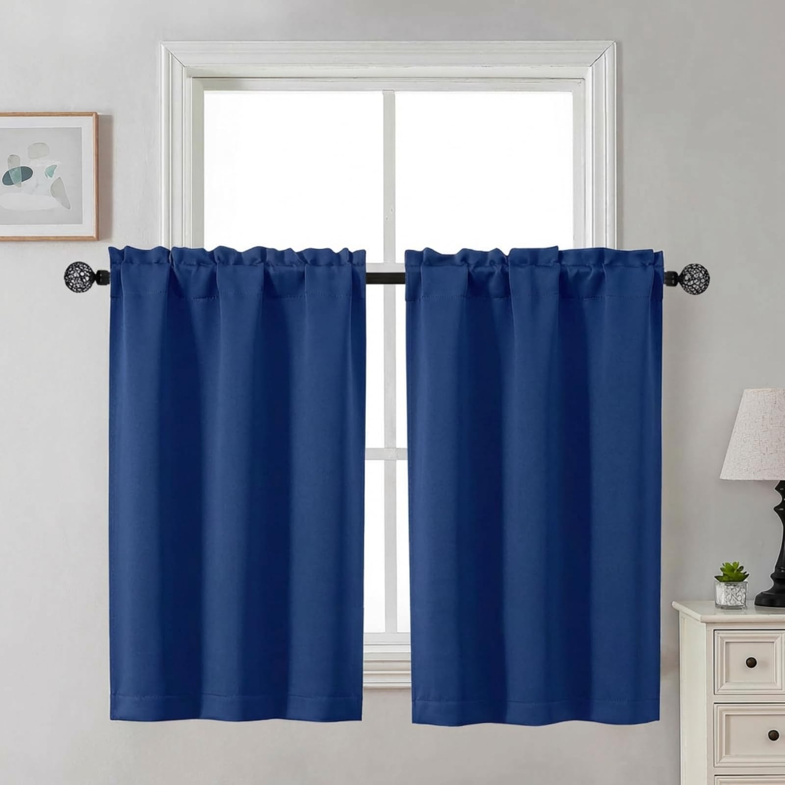 Gwine 24 Inch Length Kitchen Curtains Sets, Light Filtering Half Window Short Curtain Tiers for Bathroom Basement Cabinet Camper Small Windows, 2 PCS, Each 30" Wx24 L, Natural