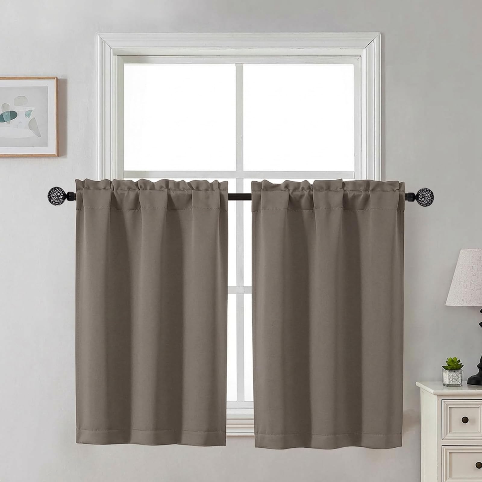 Gwine 24 Inch Length Kitchen Curtains Sets, Light Filtering Half Window Short Curtain Tiers for Bathroom Basement Cabinet Camper Small Windows, 2 PCS, Each 30" Wx24 L, Natural