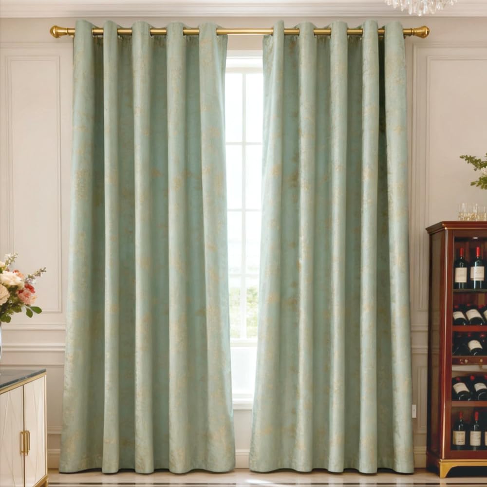 Amidoudou 1 Pair Nordic Style Luxury Velvet Curtains for Living Room Gray and Gold Bedroom Curtains (Gray,54x95 Inch)