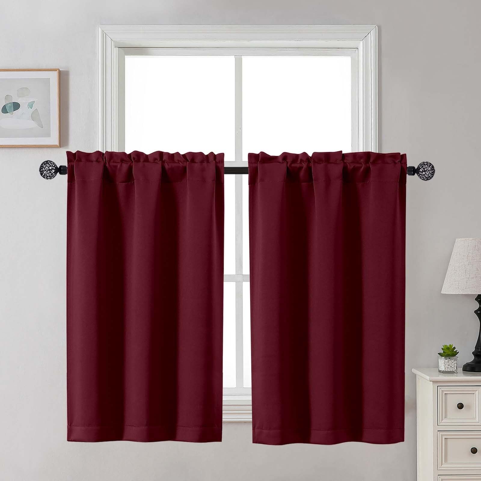 Gwine 24 Inch Length Kitchen Curtains Sets, Light Filtering Half Window Short Curtain Tiers for Bathroom Basement Cabinet Camper Small Windows, 2 PCS, Each 30" Wx24 L, Natural