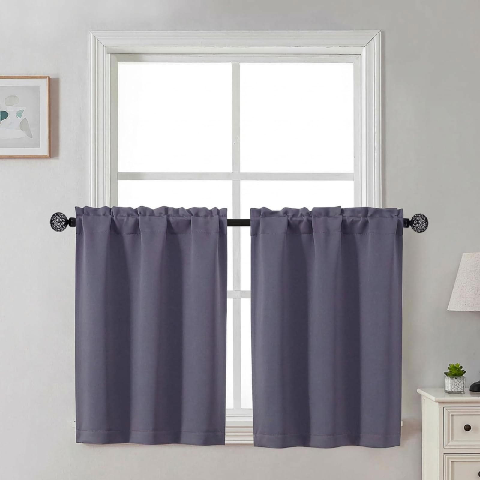 Gwine 24 Inch Length Kitchen Curtains Sets, Light Filtering Half Window Short Curtain Tiers for Bathroom Basement Cabinet Camper Small Windows, 2 PCS, Each 30" Wx24 L, Natural