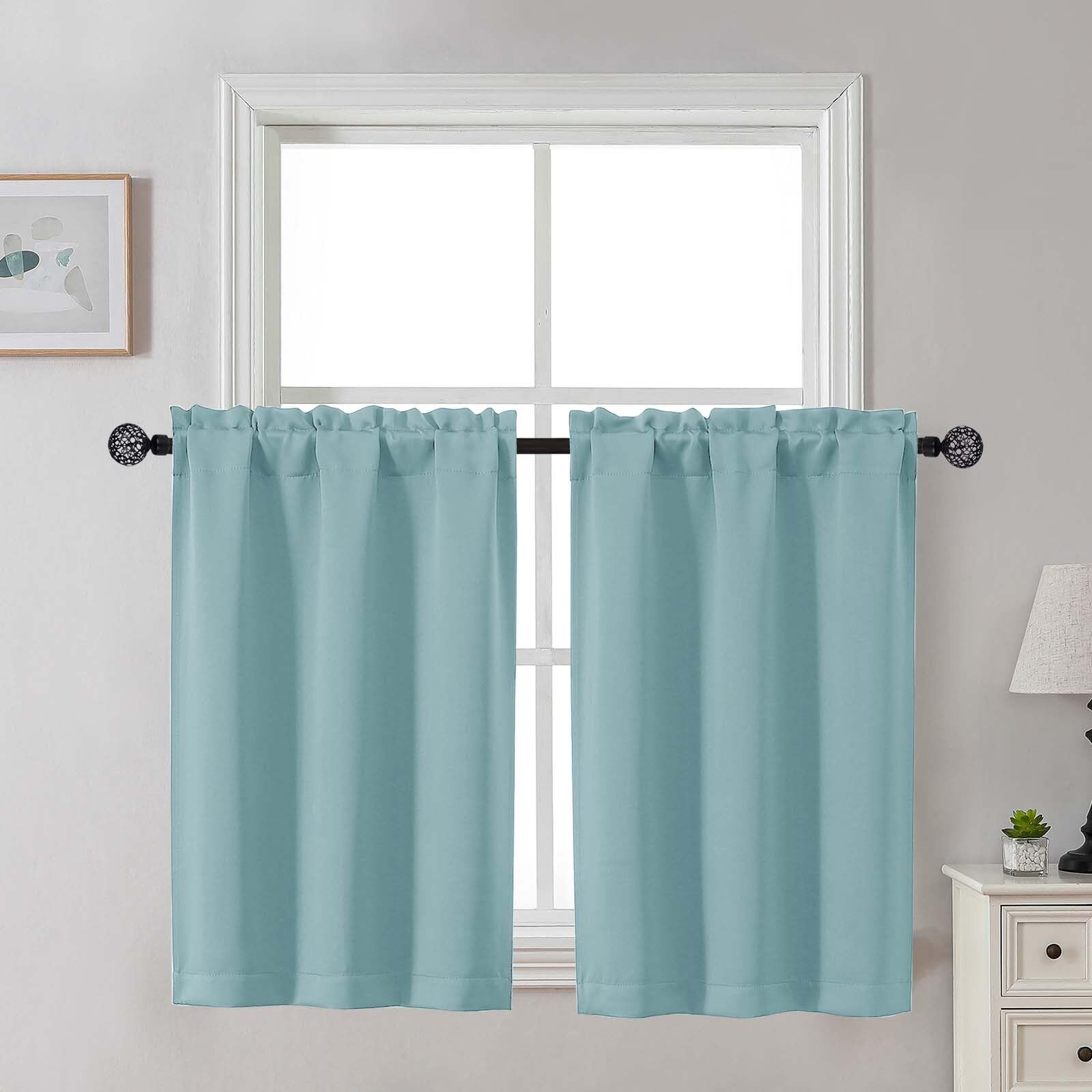 Gwine 24 Inch Length Kitchen Curtains Sets, Light Filtering Half Window Short Curtain Tiers for Bathroom Basement Cabinet Camper Small Windows, 2 PCS, Each 30" Wx24 L, Natural