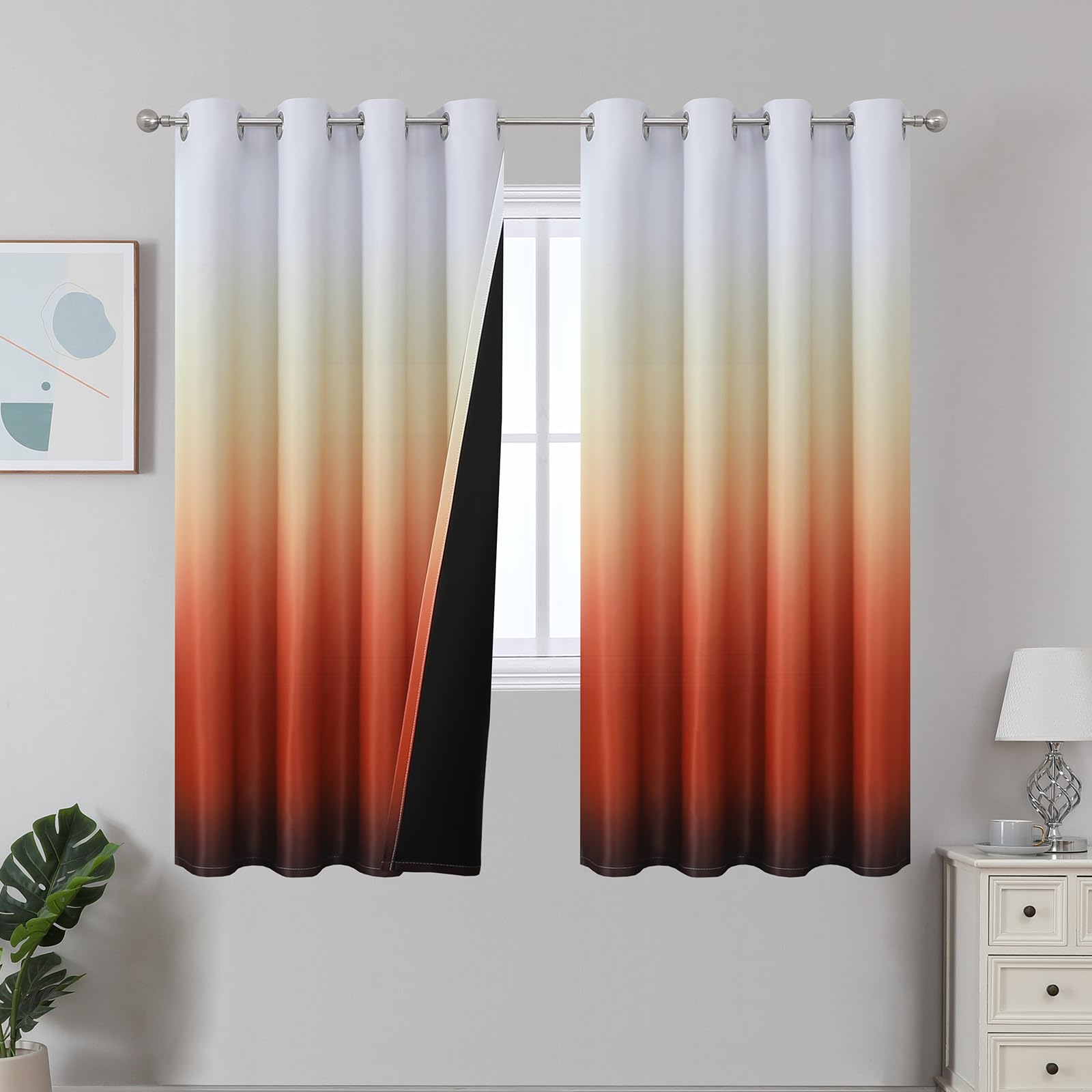 Estelar Textiler Black and Greyish White Blackout Curtains for Bedroom, Ombre Black out Curtains 84 Inch long for Living Room,Room Darkening Thermal Insulated Grommet Window Drapes,52x84 Inch,2 Panels