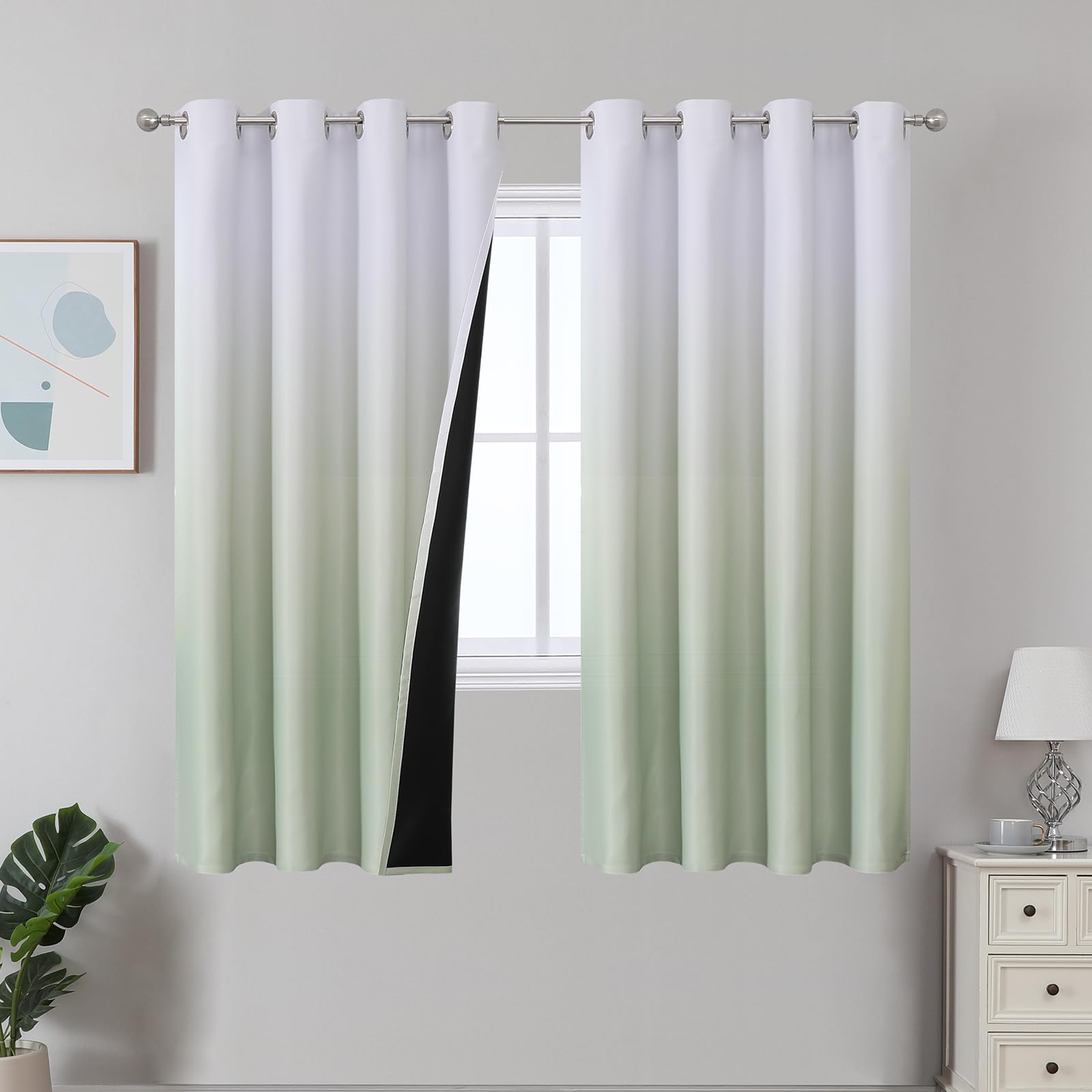 Estelar Textiler Black and Greyish White Blackout Curtains for Bedroom, Ombre Black out Curtains 84 Inch long for Living Room,Room Darkening Thermal Insulated Grommet Window Drapes,52x84 Inch,2 Panels