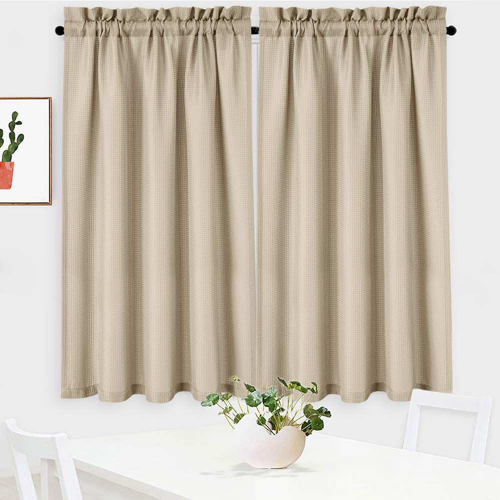 NANAN Tier Curtains, Waffle Woven Textured Kitchen Tier Curtains Cafe Curtains, Waterproof Half Window Covering Short Curtain for Bathroom - 30" x 24", Grey, Set of 2