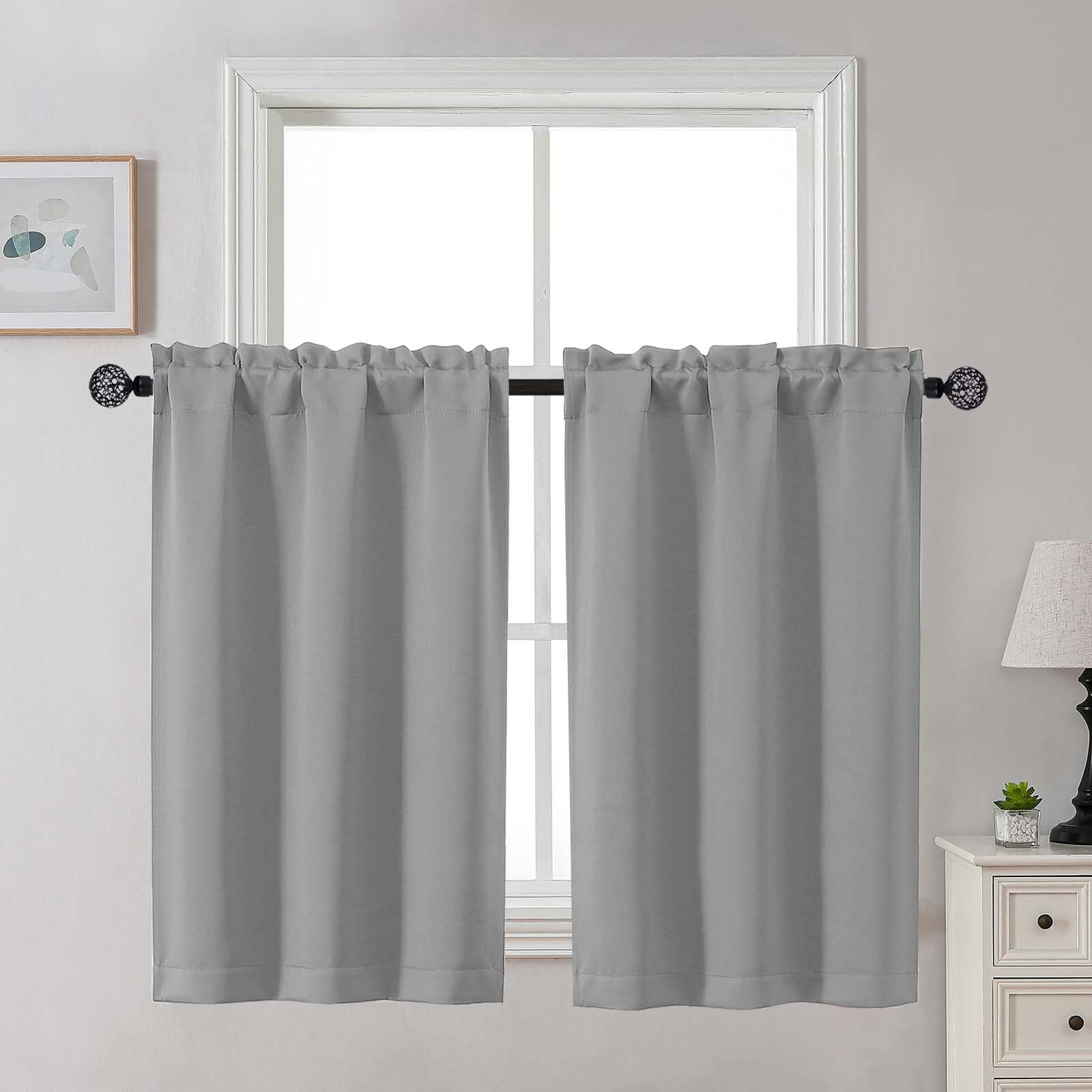 Gwine 24 Inch Length Kitchen Curtains Sets, Light Filtering Half Window Short Curtain Tiers for Bathroom Basement Cabinet Camper Small Windows, 2 PCS, Each 30" Wx24 L, Natural
