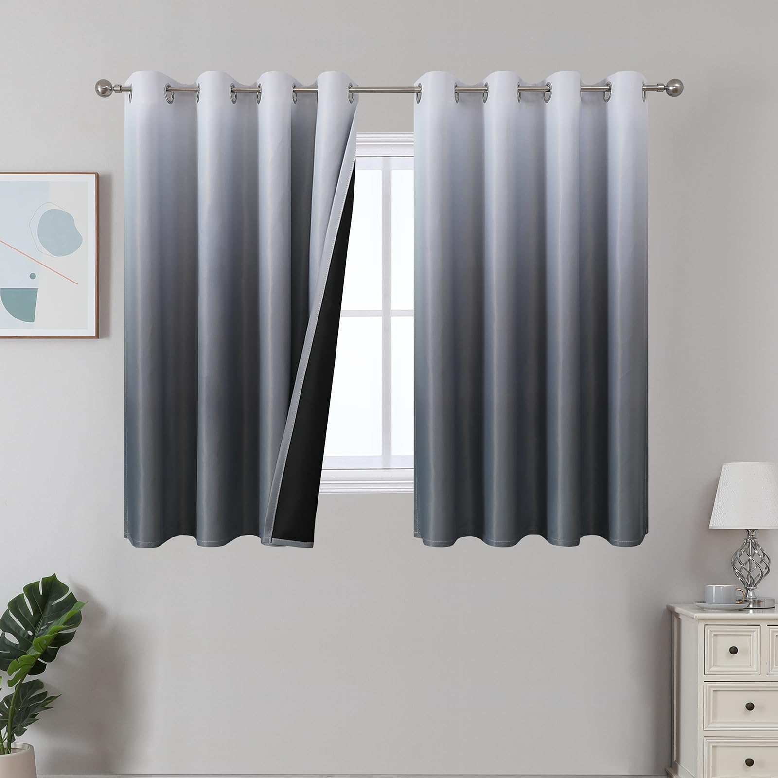 Estelar Textiler Black and Greyish White Blackout Curtains for Bedroom, Ombre Black out Curtains 84 Inch long for Living Room,Room Darkening Thermal Insulated Grommet Window Drapes,52x84 Inch,2 Panels