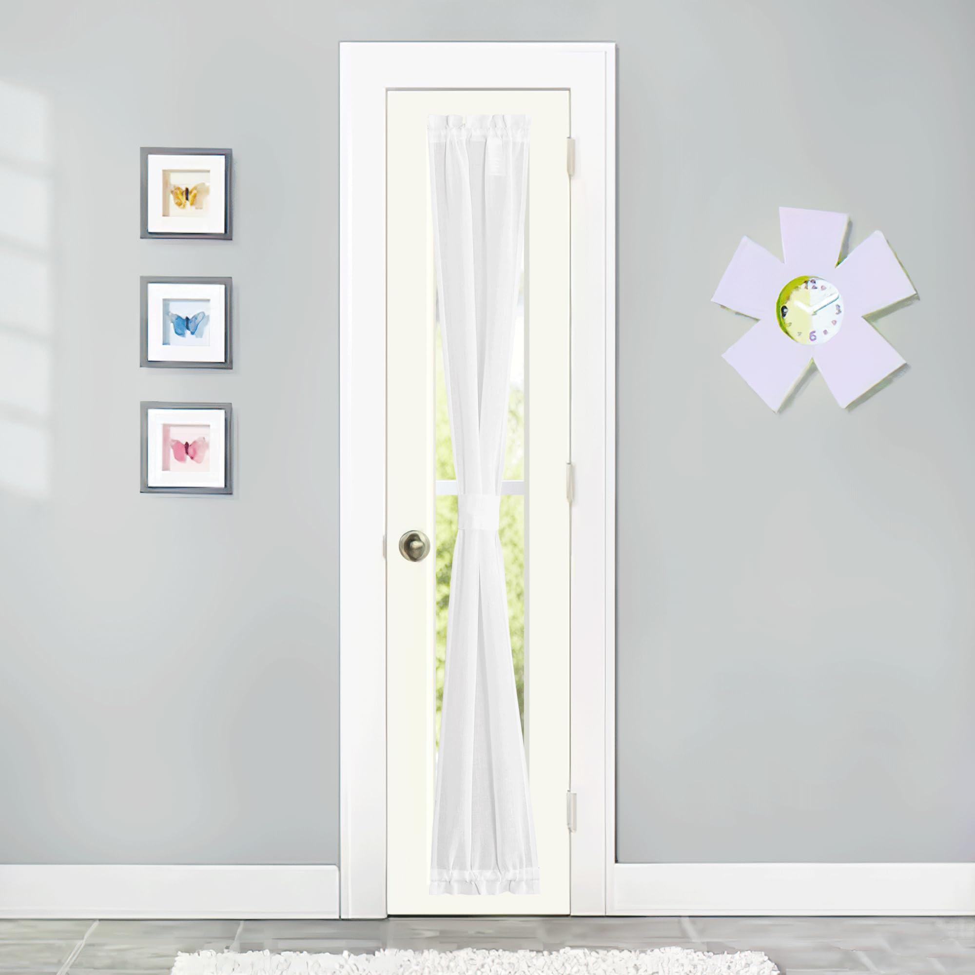 NICETOWN Front Door Curtain - Soft Beige Linen Weave Pattern Door Shade for Windows Light Filtering Rod Pocket French Window Cover for Entryway/Garage with Tieback, 1 Panel, 26" W x 40" L