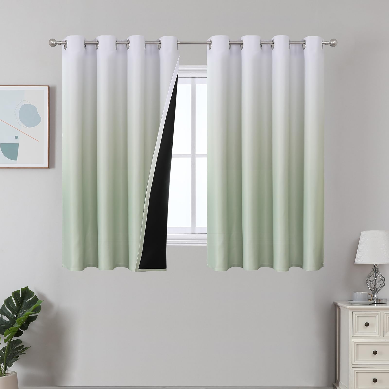 Estelar Textiler Black and Greyish White Blackout Curtains for Bedroom, Ombre Black out Curtains 84 Inch long for Living Room,Room Darkening Thermal Insulated Grommet Window Drapes,52x84 Inch,2 Panels