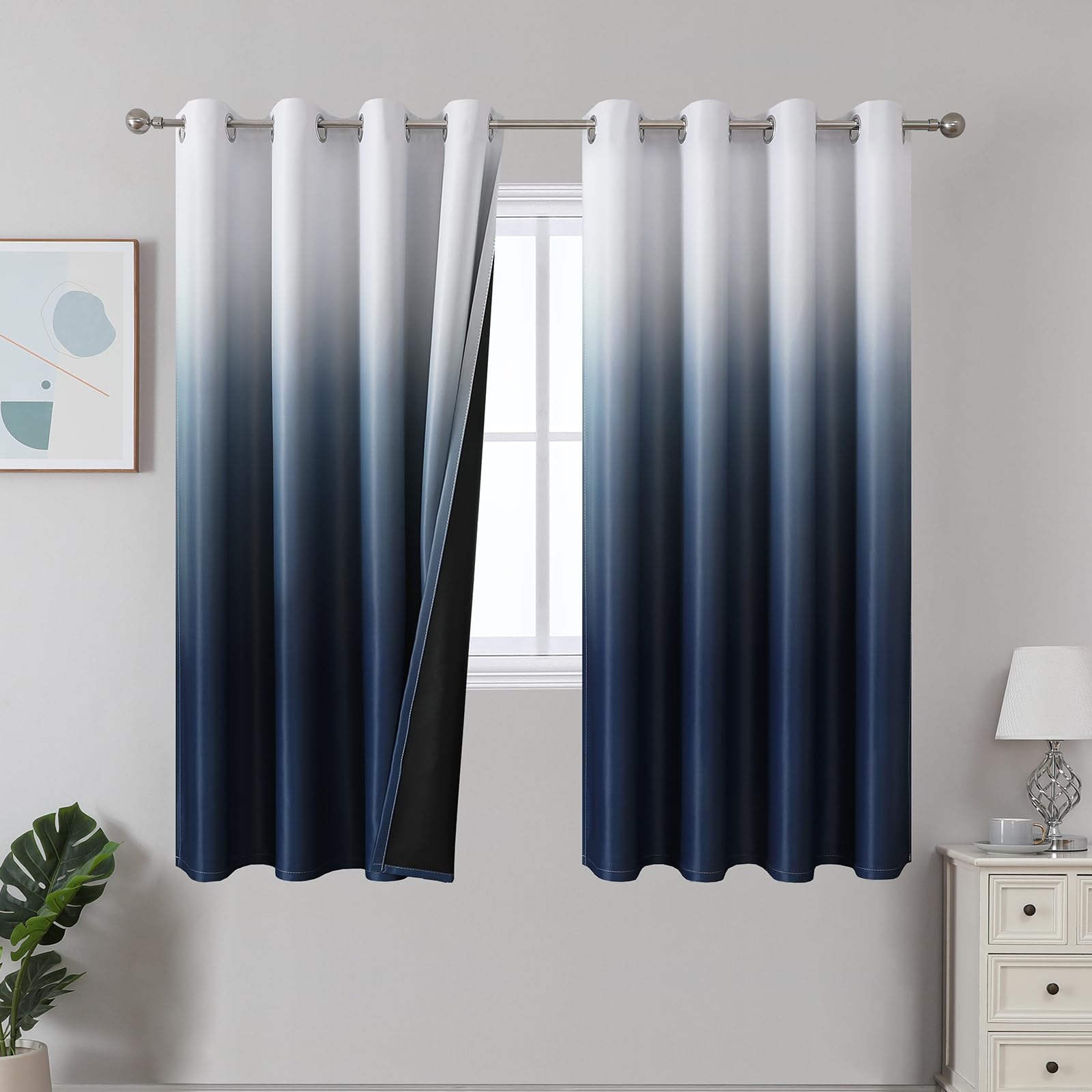 Estelar Textiler Black and Greyish White Blackout Curtains for Bedroom, Ombre Black out Curtains 84 Inch long for Living Room,Room Darkening Thermal Insulated Grommet Window Drapes,52x84 Inch,2 Panels