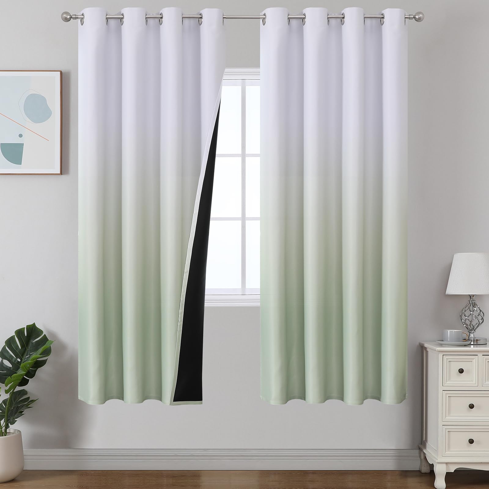 Estelar Textiler Black and Greyish White Blackout Curtains for Bedroom, Ombre Black out Curtains 84 Inch long for Living Room,Room Darkening Thermal Insulated Grommet Window Drapes,52x84 Inch,2 Panels