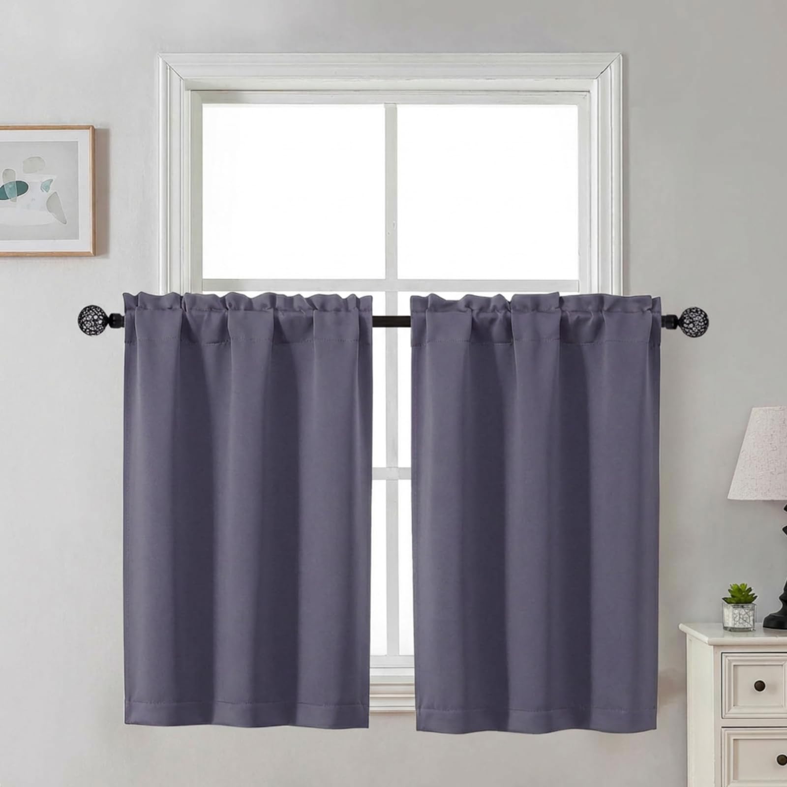 Gwine 24 Inch Length Kitchen Curtains Sets, Light Filtering Half Window Short Curtain Tiers for Bathroom Basement Cabinet Camper Small Windows, 2 PCS, Each 30" Wx24 L, Natural