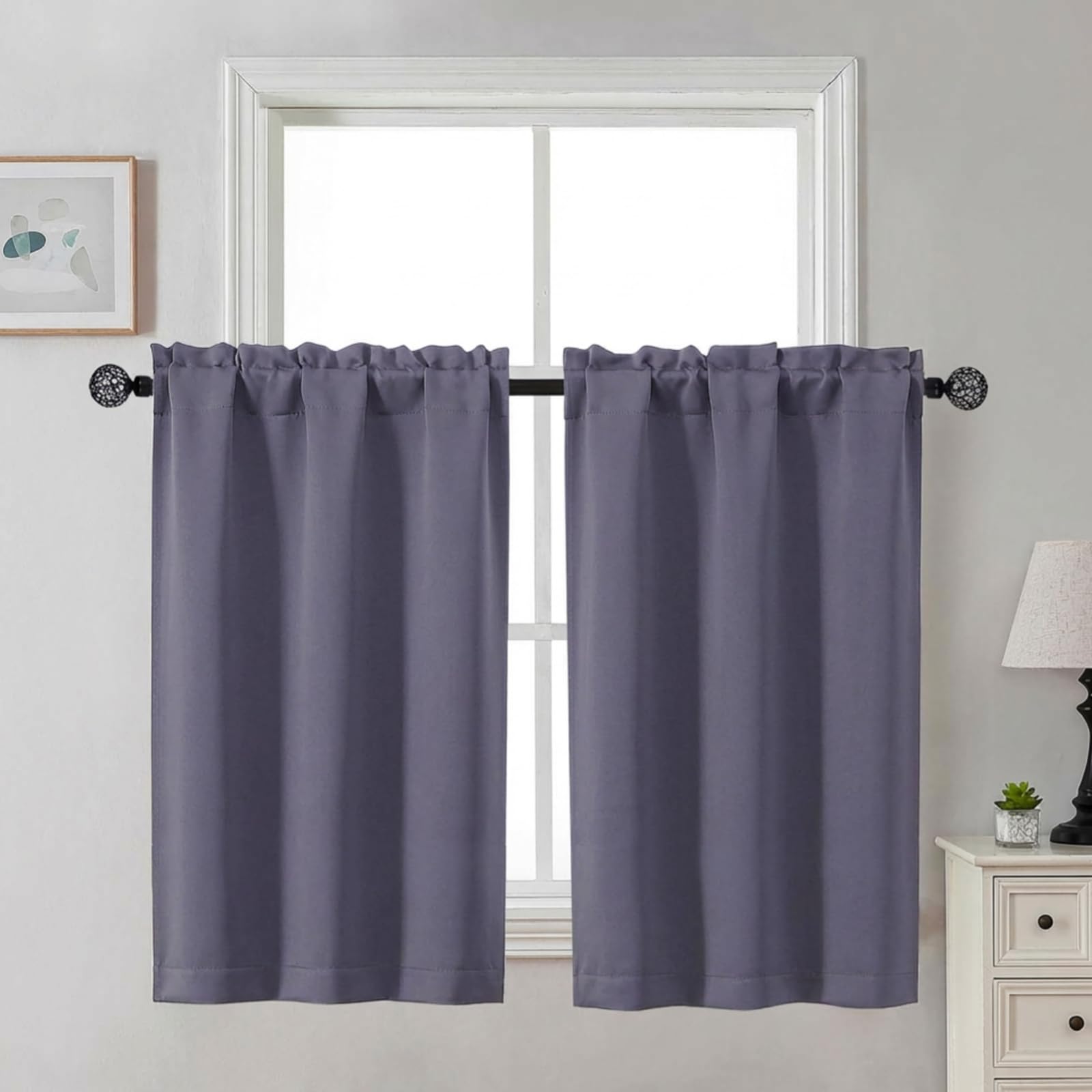 Gwine 24 Inch Length Kitchen Curtains Sets, Light Filtering Half Window Short Curtain Tiers for Bathroom Basement Cabinet Camper Small Windows, 2 PCS, Each 30" Wx24 L, Natural