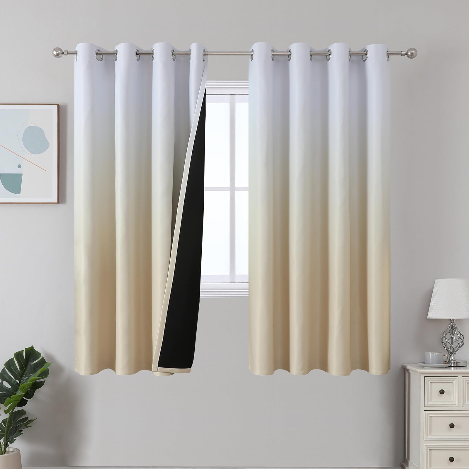 Estelar Textiler Black and Greyish White Blackout Curtains for Bedroom, Ombre Black out Curtains 84 Inch long for Living Room,Room Darkening Thermal Insulated Grommet Window Drapes,52x84 Inch,2 Panels
