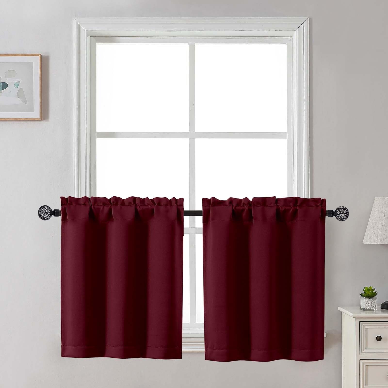 Gwine 24 Inch Length Kitchen Curtains Sets, Light Filtering Half Window Short Curtain Tiers for Bathroom Basement Cabinet Camper Small Windows, 2 PCS, Each 30" Wx24 L, Natural