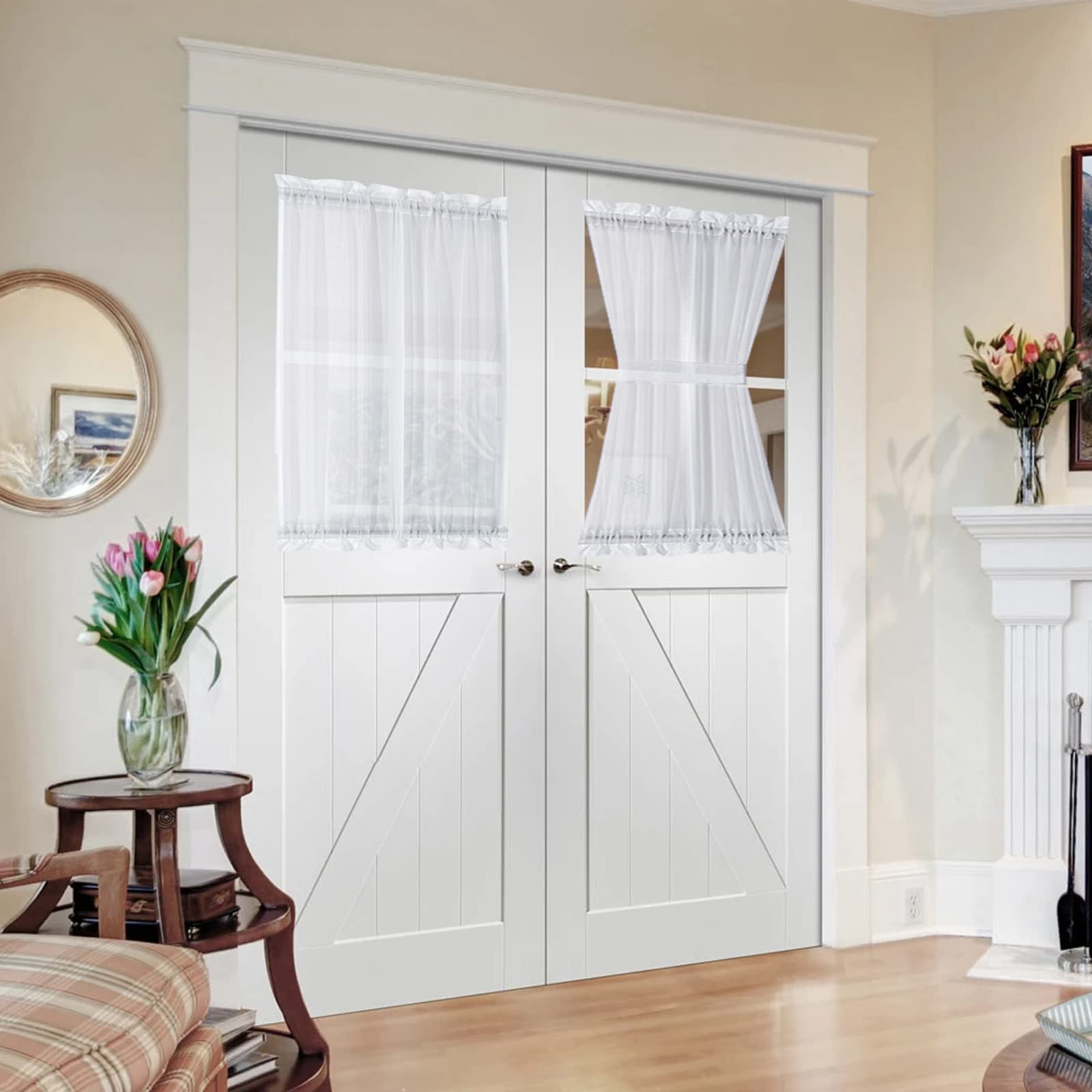 MIULEE 2 Panels Sidelight French Door Curtains Semi Sheer Light Filtering Window Treatment 25 x 72 Inches with Tieback - 2 Panels,Light Grey