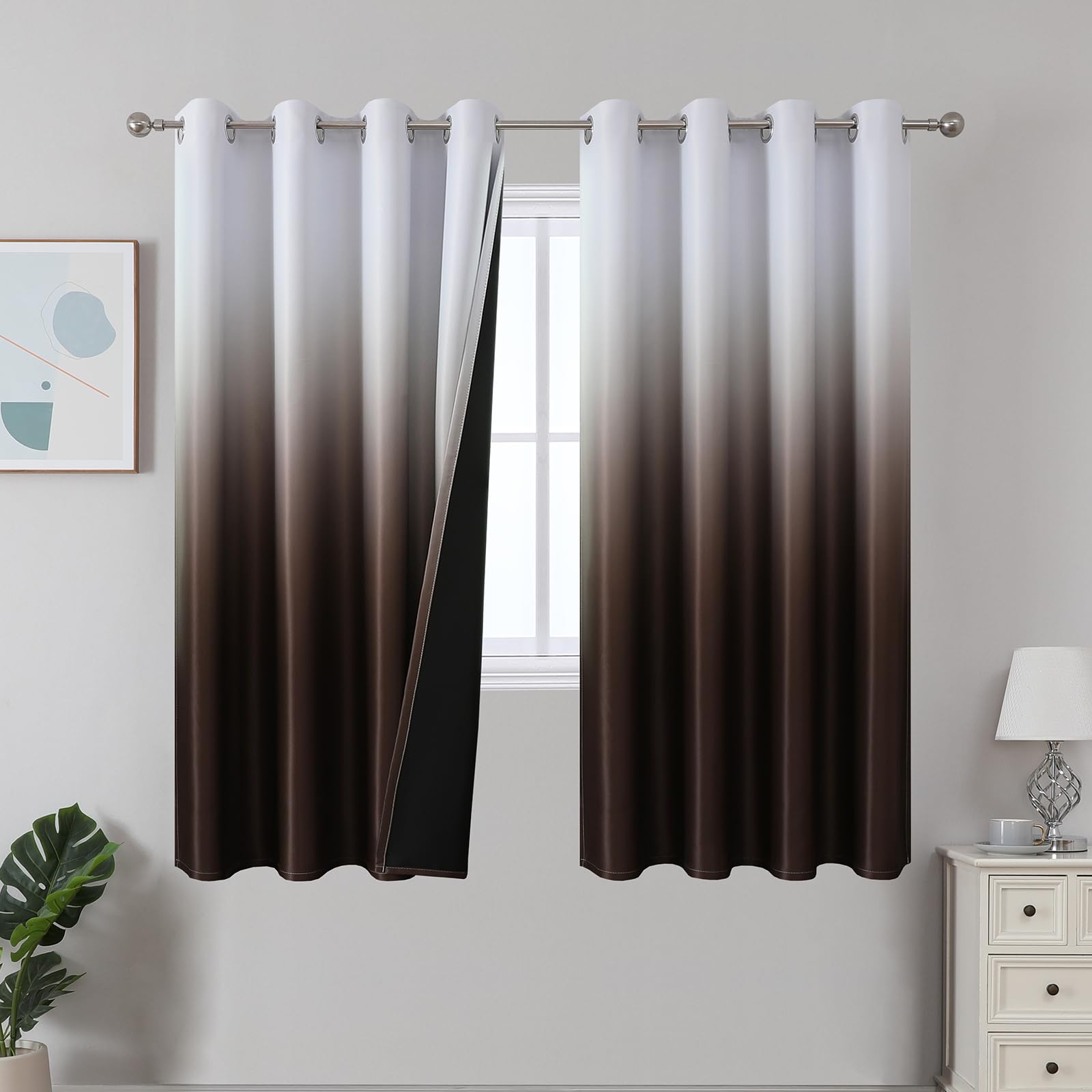 Estelar Textiler Black and Greyish White Blackout Curtains for Bedroom, Ombre Black out Curtains 84 Inch long for Living Room,Room Darkening Thermal Insulated Grommet Window Drapes,52x84 Inch,2 Panels