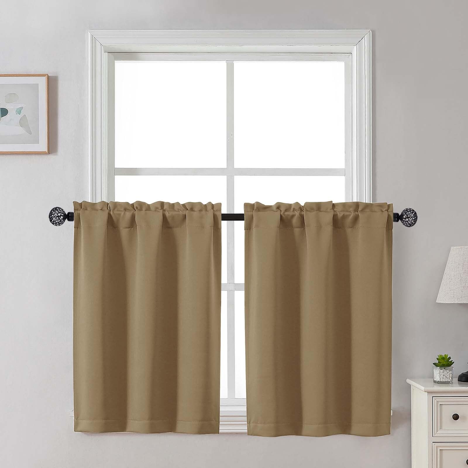 Gwine 24 Inch Length Kitchen Curtains Sets, Light Filtering Half Window Short Curtain Tiers for Bathroom Basement Cabinet Camper Small Windows, 2 PCS, Each 30" Wx24 L, Natural