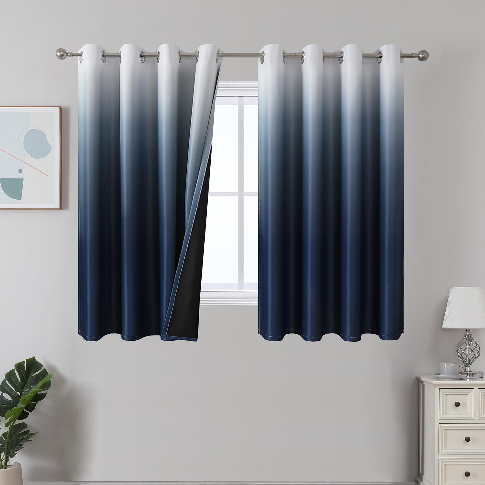 Estelar Textiler Black and Greyish White Blackout Curtains for Bedroom, Ombre Black out Curtains 84 Inch long for Living Room,Room Darkening Thermal Insulated Grommet Window Drapes,52x84 Inch,2 Panels