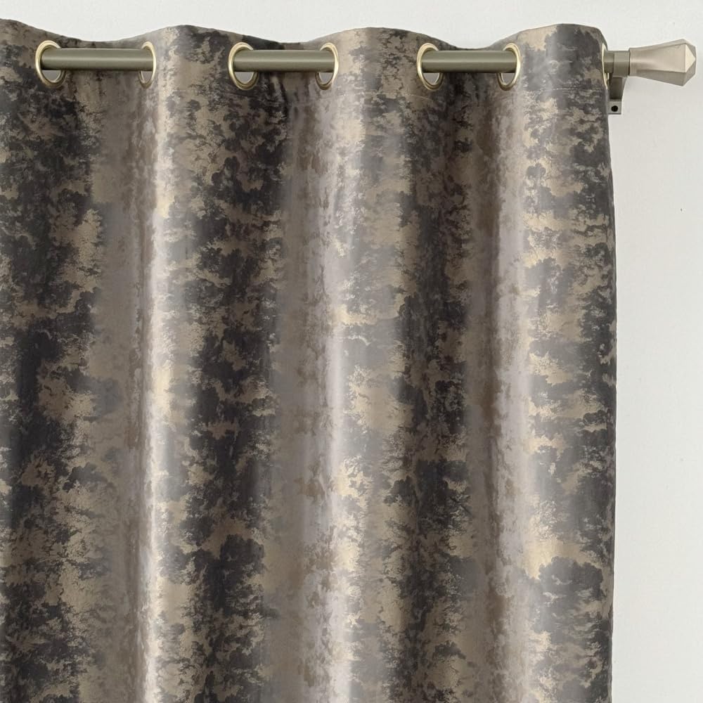 Amidoudou 1 Pair Nordic Style Luxury Velvet Curtains for Living Room Gray and Gold Bedroom Curtains (Gray,54x95 Inch)