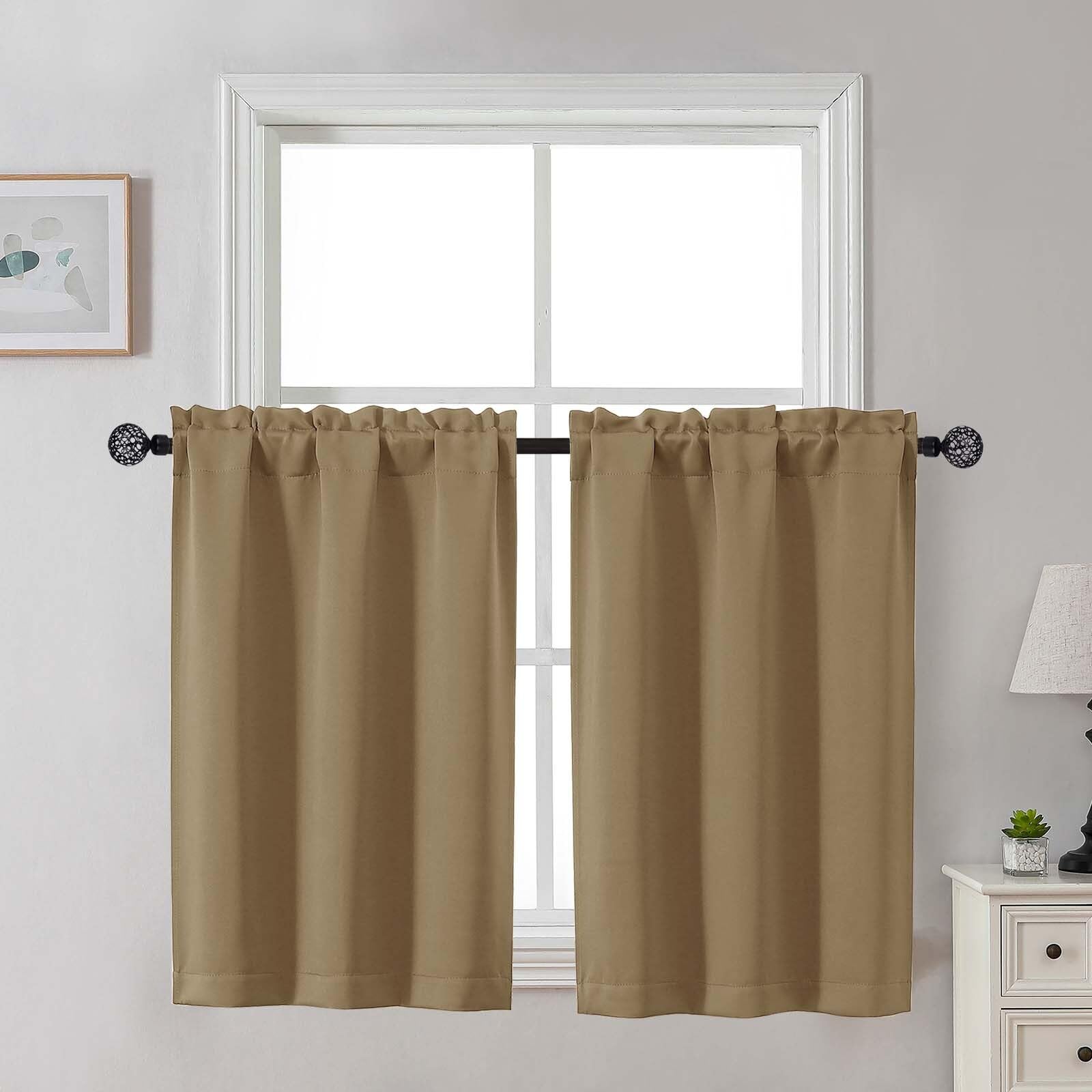 Gwine 24 Inch Length Kitchen Curtains Sets, Light Filtering Half Window Short Curtain Tiers for Bathroom Basement Cabinet Camper Small Windows, 2 PCS, Each 30" Wx24 L, Natural