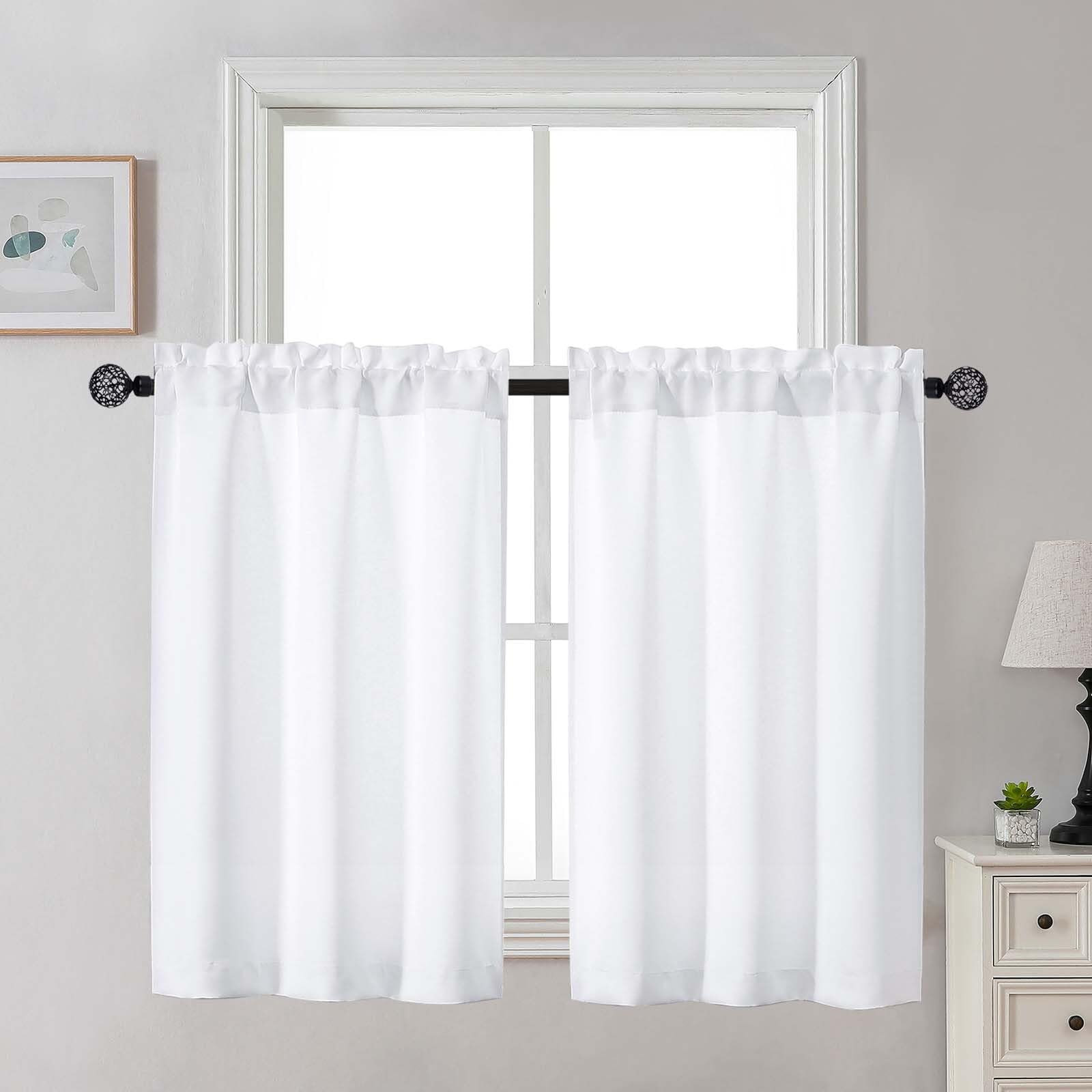 Gwine 24 Inch Length Kitchen Curtains Sets, Light Filtering Half Window Short Curtain Tiers for Bathroom Basement Cabinet Camper Small Windows, 2 PCS, Each 30" Wx24 L, Natural