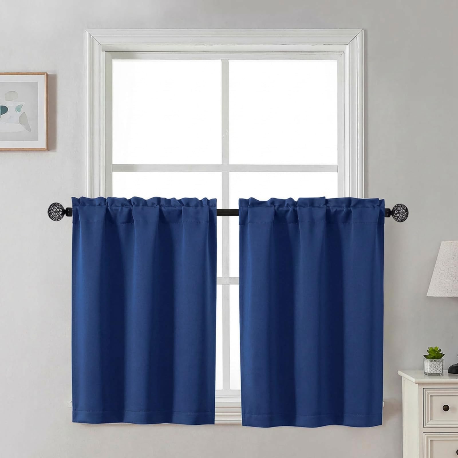 Gwine 24 Inch Length Kitchen Curtains Sets, Light Filtering Half Window Short Curtain Tiers for Bathroom Basement Cabinet Camper Small Windows, 2 PCS, Each 30" Wx24 L, Natural