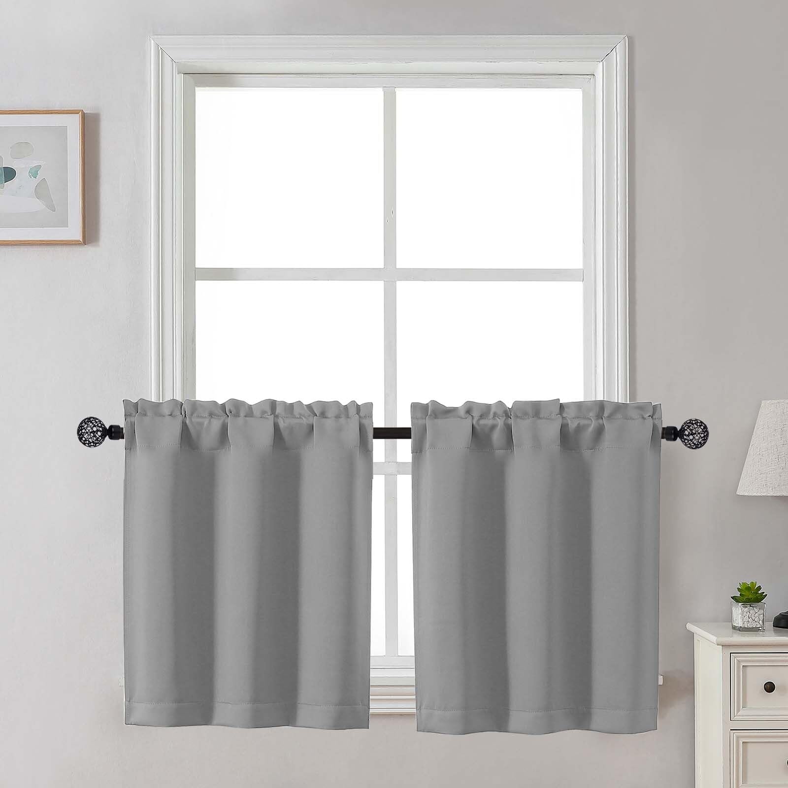 Gwine 24 Inch Length Kitchen Curtains Sets, Light Filtering Half Window Short Curtain Tiers for Bathroom Basement Cabinet Camper Small Windows, 2 PCS, Each 30" Wx24 L, Natural