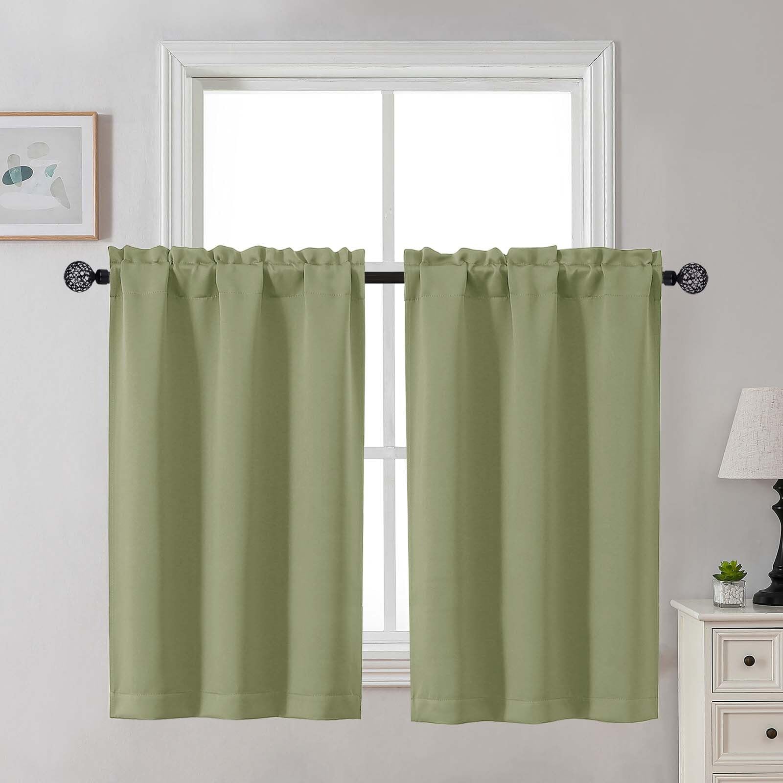 Gwine 24 Inch Length Kitchen Curtains Sets, Light Filtering Half Window Short Curtain Tiers for Bathroom Basement Cabinet Camper Small Windows, 2 PCS, Each 30" Wx24 L, Natural