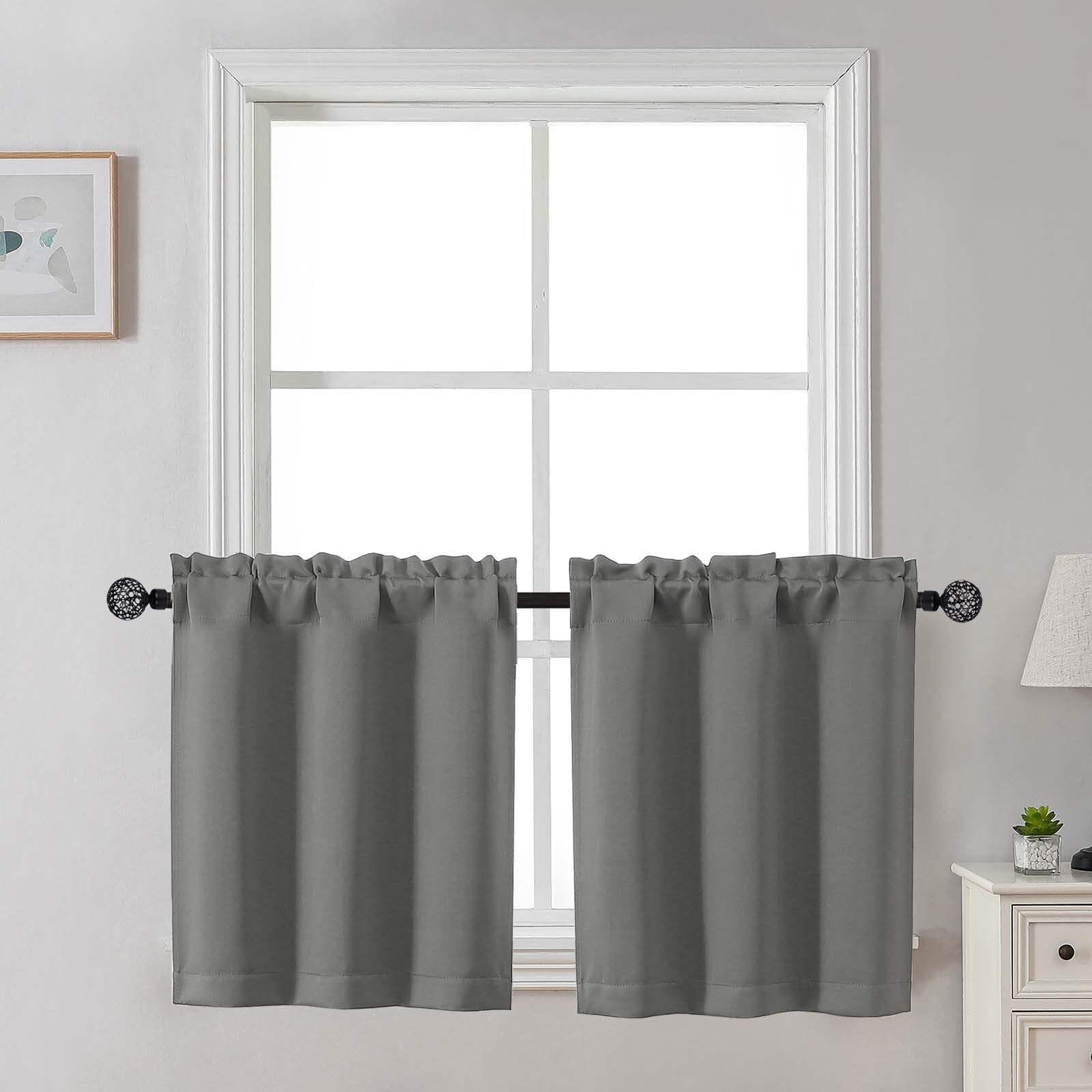Gwine 24 Inch Length Kitchen Curtains Sets, Light Filtering Half Window Short Curtain Tiers for Bathroom Basement Cabinet Camper Small Windows, 2 PCS, Each 30" Wx24 L, Natural