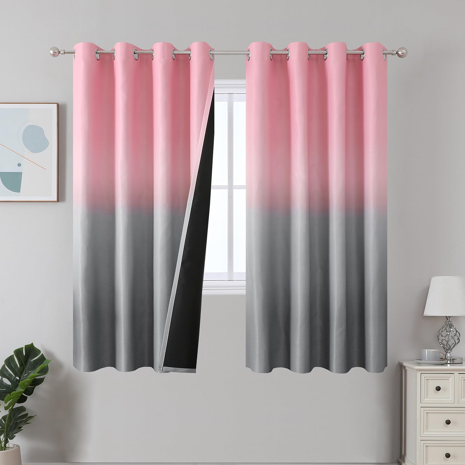 Estelar Textiler Black and Greyish White Blackout Curtains for Bedroom, Ombre Black out Curtains 84 Inch long for Living Room,Room Darkening Thermal Insulated Grommet Window Drapes,52x84 Inch,2 Panels